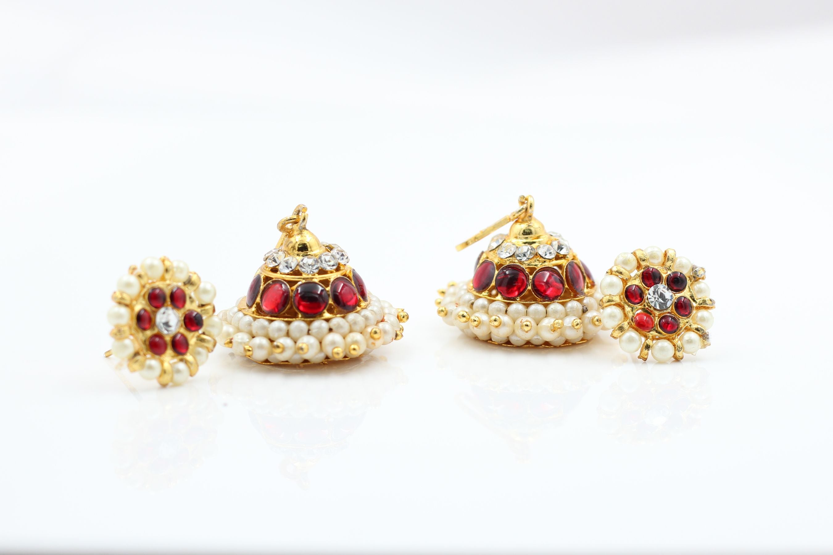 Dazzling Handcrafted Kemp Jhumka Earrings with Heavy Pearl Beads Jewelry JCS Fashions