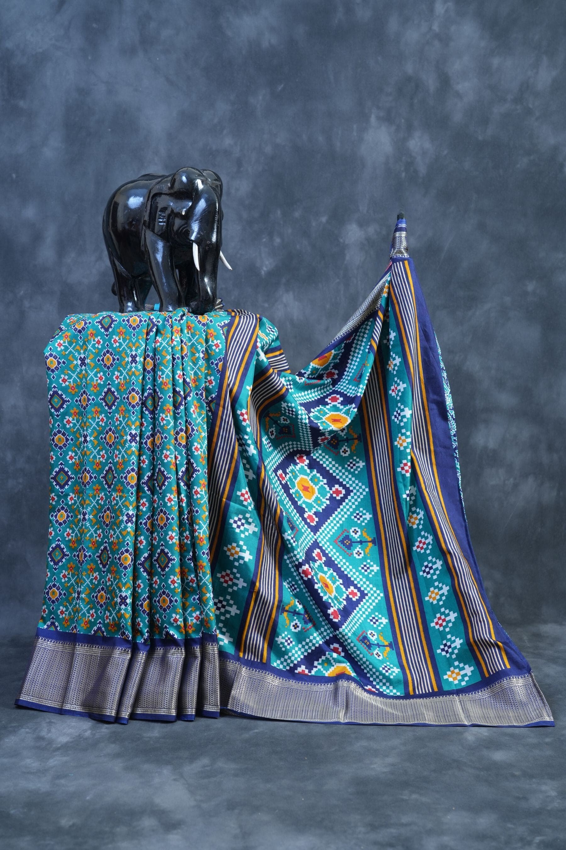 Kanchipuram Semi-Silk Saree with Ikkat Design & Matching Blouse Piece