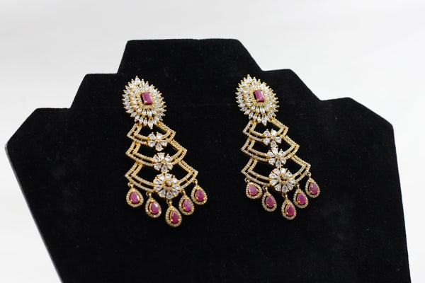 Luxe Pink & White Stone Long Earrings with Gold Polish - JCS Fashions