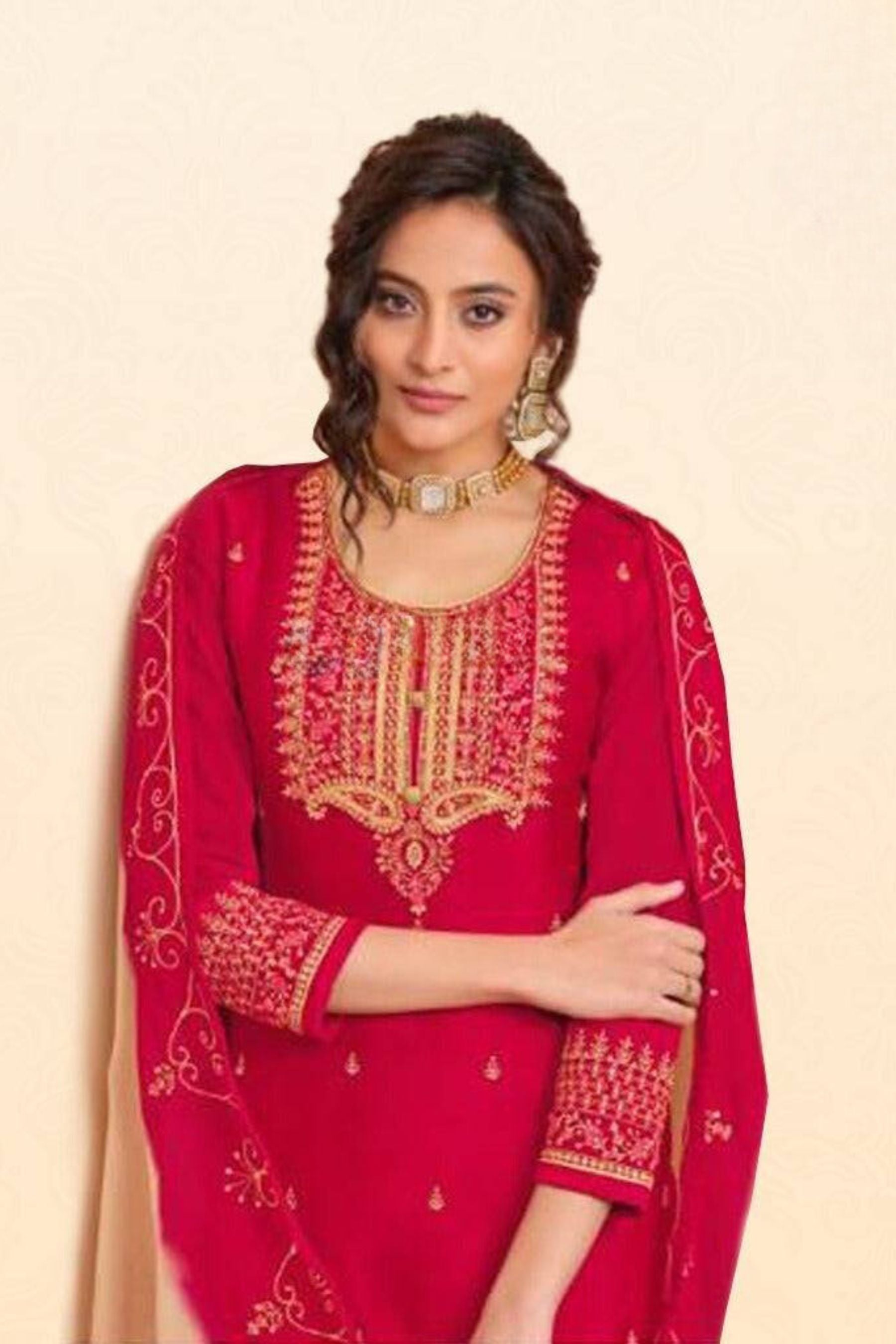 Red Salwar Set with Dupatta: Vibrant Elegance | JCSFashions