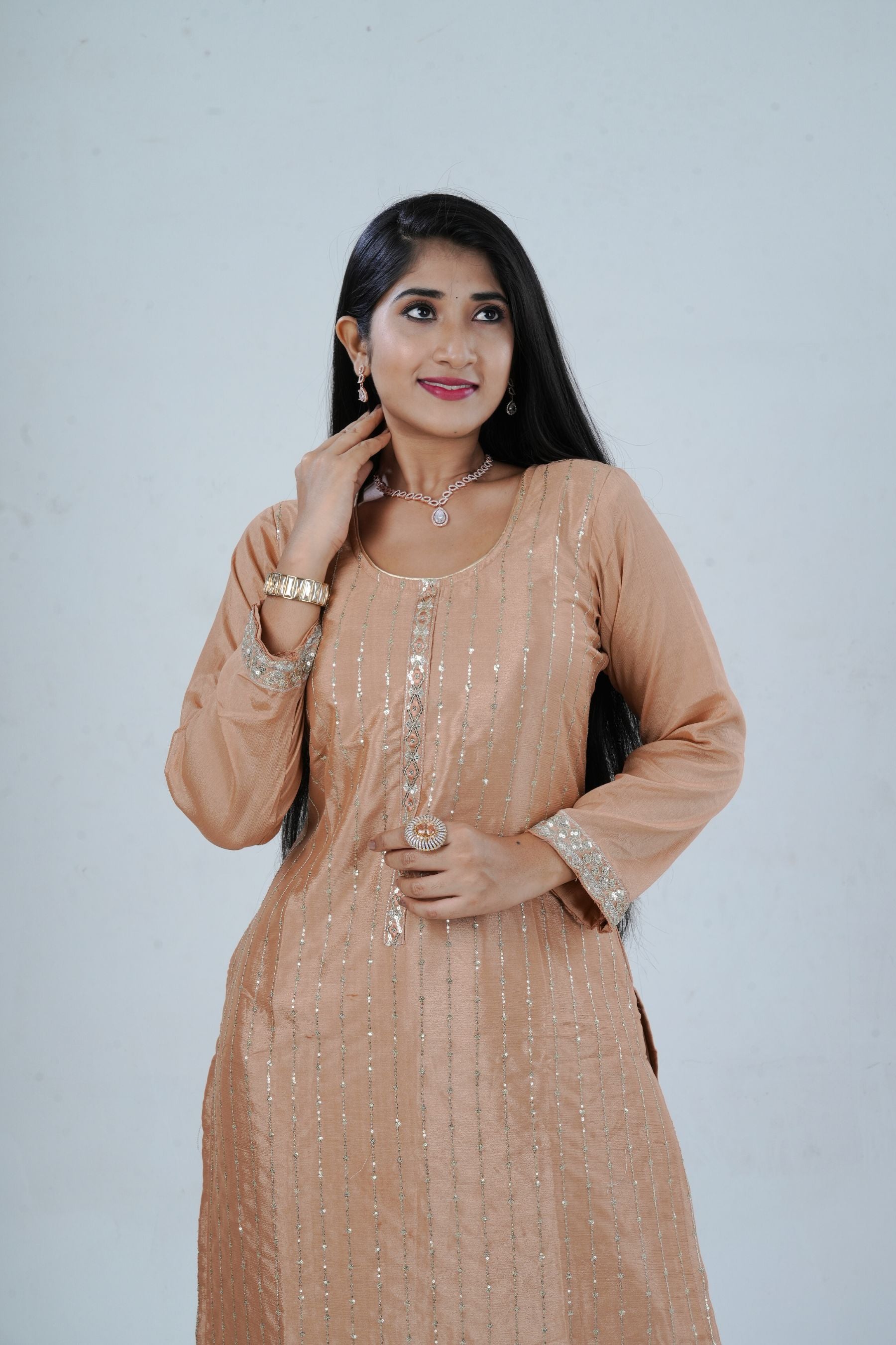 Embroidered Sequin Soft Chinnon Salwar Kamaz: Luxurious Kurti Set KURTI JCS Fashions