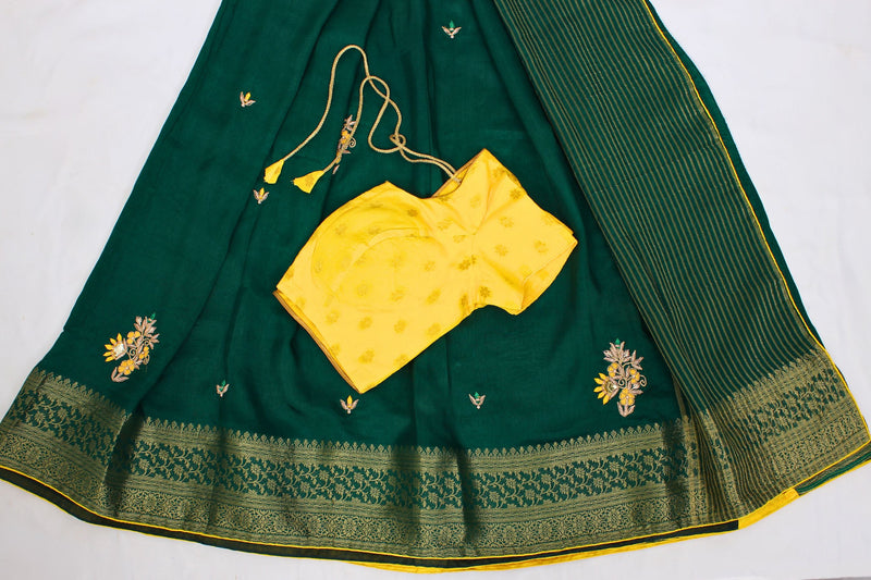 Heavy Moonga Silk Saree with Banarasi Weaving & Zardosi Work Blouse