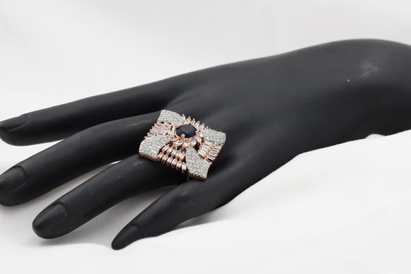 Chic Rose Gold Adjustable Stone Ring: Epitome of Elegance by JCSFashions