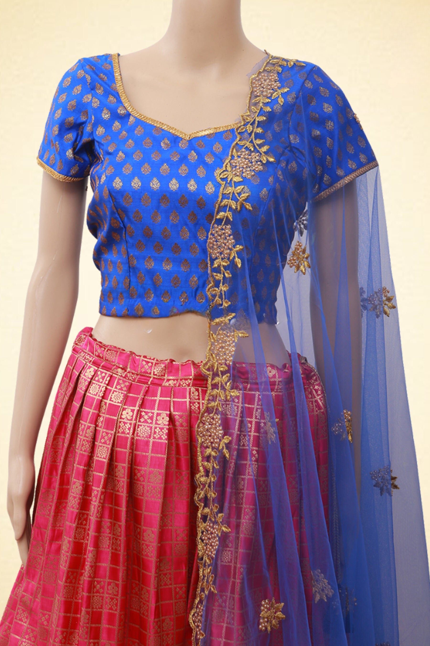 Allover Weaving Design Benarasi Pattu Pavadai/Lehenga With Kanchi Border LEHENGA JCS Fashions