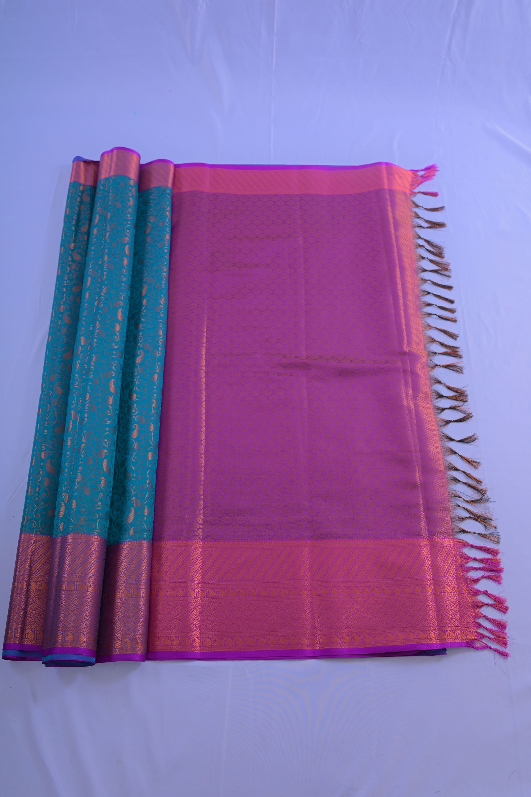 Elegant Semi-Silk Saree with Golden Zari & Mango Leaf Design -JCSFashion