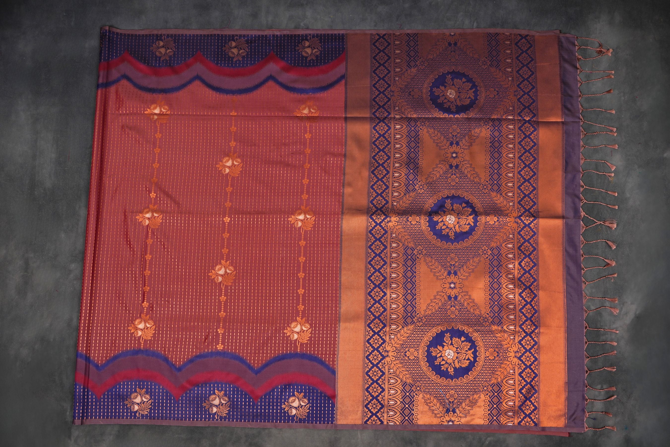 Kanchipuram Semi-Silk Saree with Copper Zari Detail - Elegant Indian Wear Saree JCS Fashions