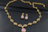 Regal Gold-Polished Jewelry Stone Neck Set - Handcrafted Statement Piece