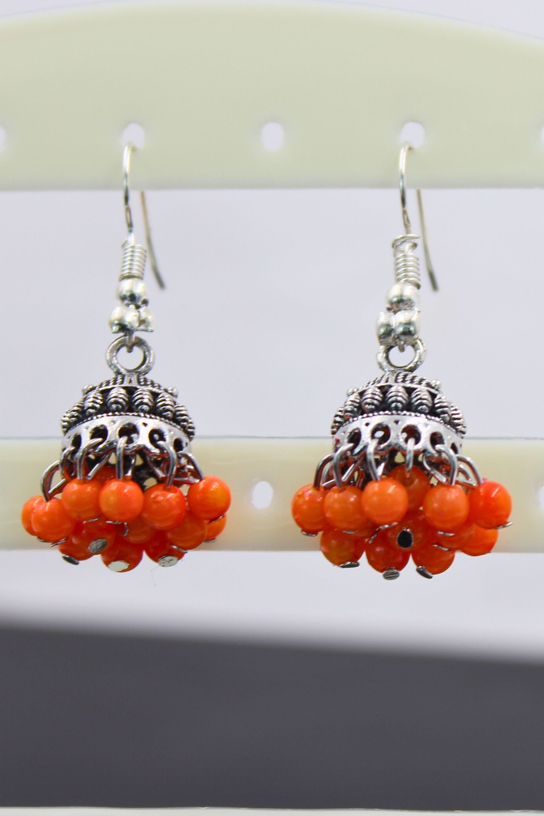 Colorful Jhumka Brass Earrings - Vibrant & Lightweight Traditional Jewelry JCS Fashions Orange 1.5 inch