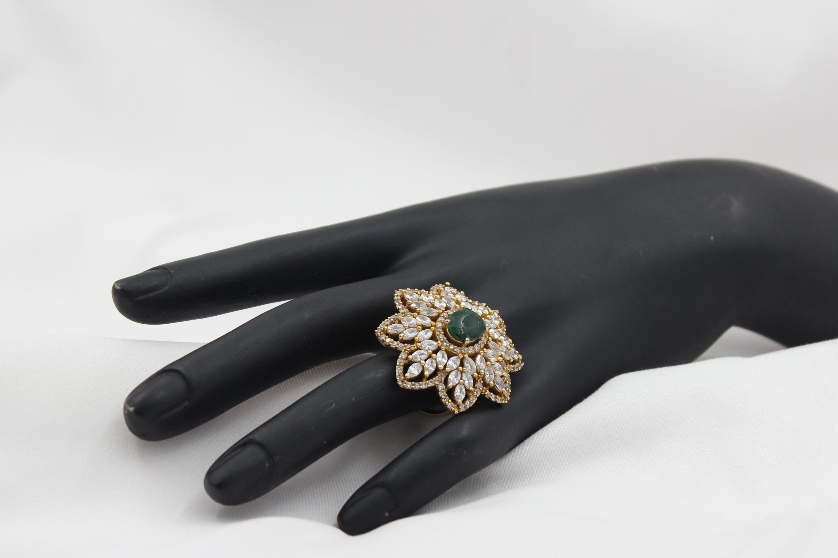 Ethereal Adjustable Gold Ring with White & Green Stones - JCSFashions Jewelry JCS Fashions