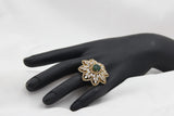 Ethereal Adjustable Gold Ring with White & Green Stones - JCSFashions