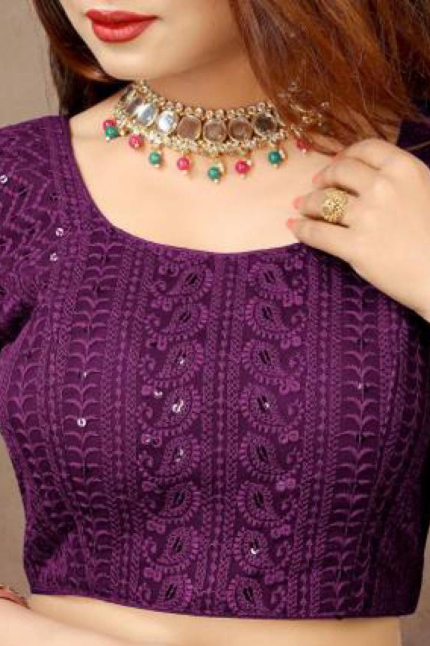 Sparkling Puff Sleeve Georgette Blouse with Intricate Embroidery & Sequins Blouse JCS Fashions