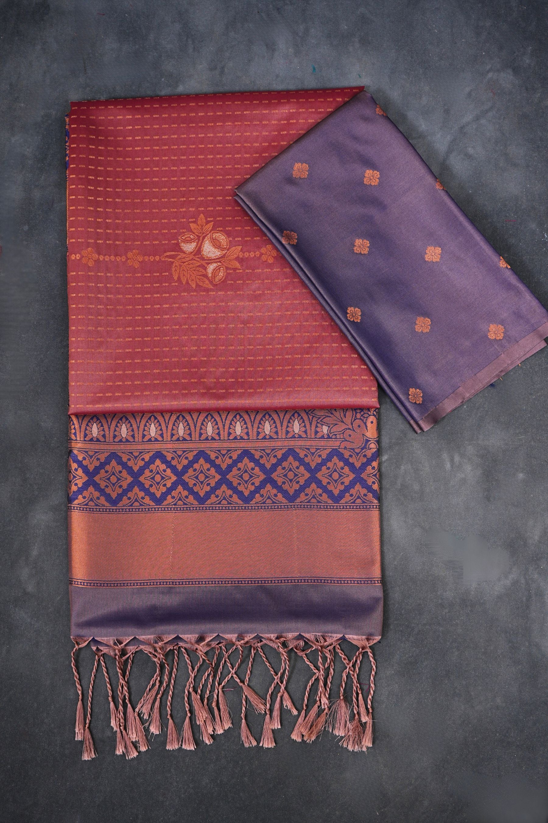 Kanchipuram Semi-Silk Saree with Copper Zari Detail - Elegant Indian Wear