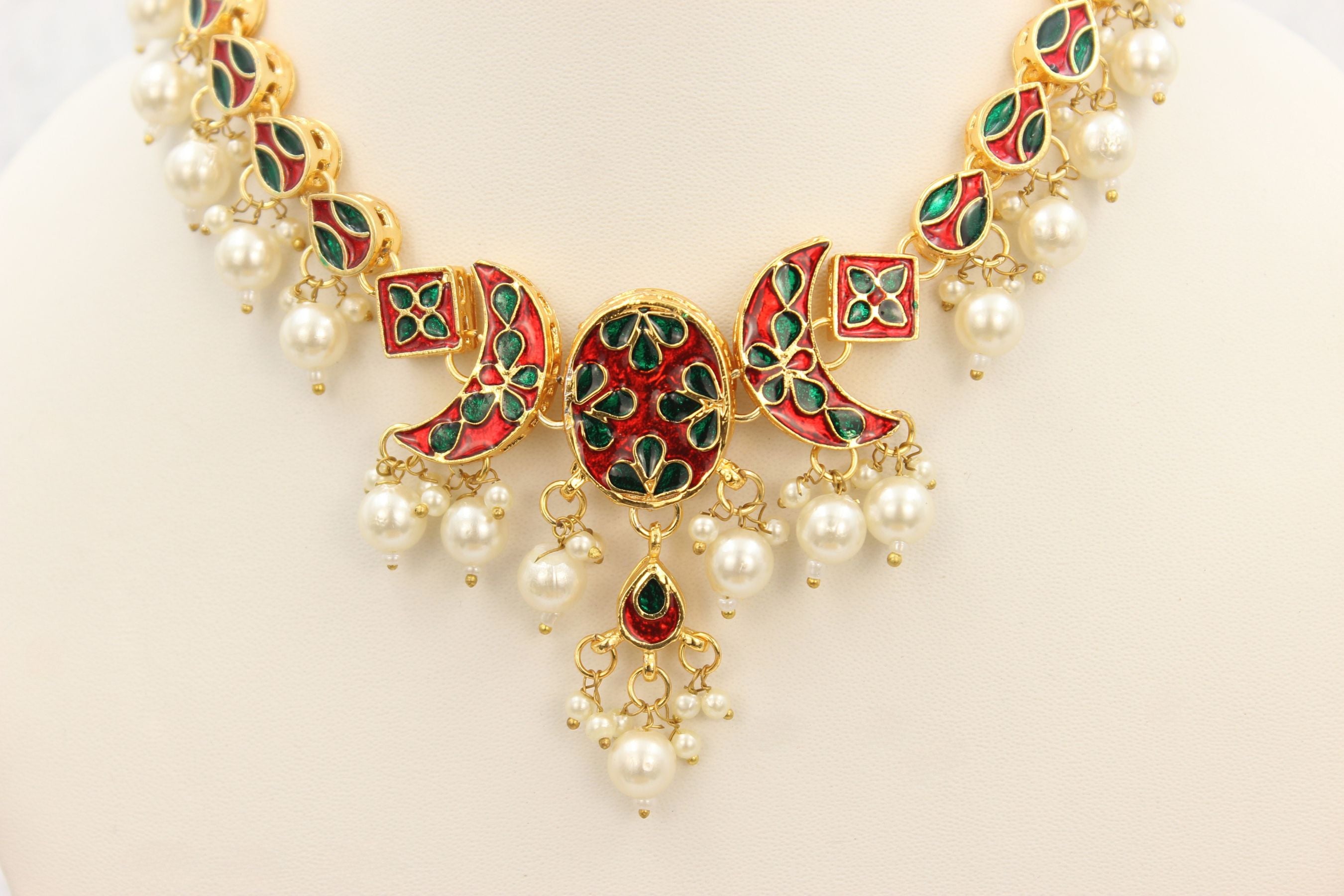 Kundan Fashion Double-Side Necklace Set - Pearls & Red Stone Elegance Jewelry JCS Fashions