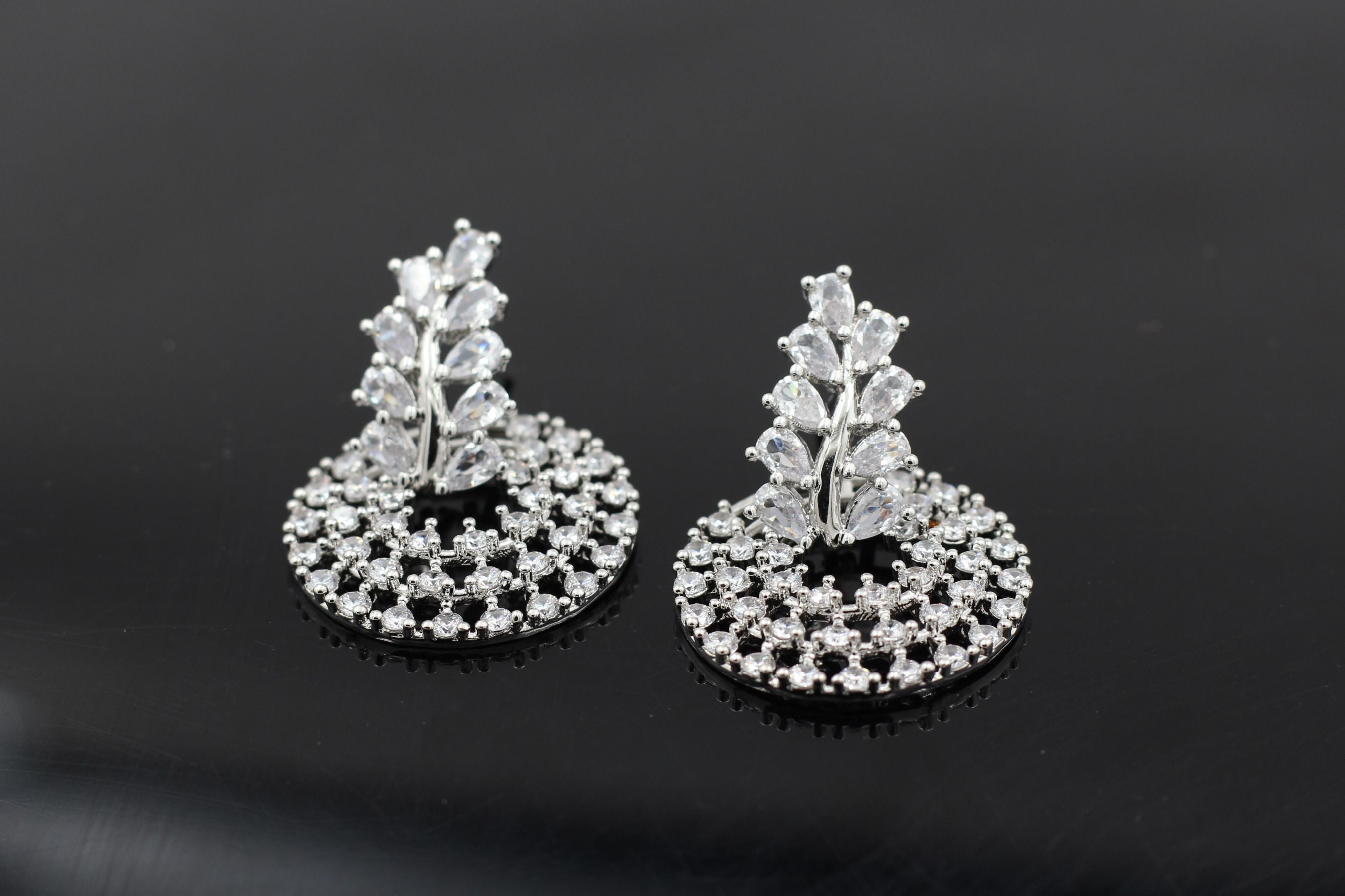 Elegant Silver Polish Designer Earrings with Gleaming White Stones Jewelry JCS Fashions