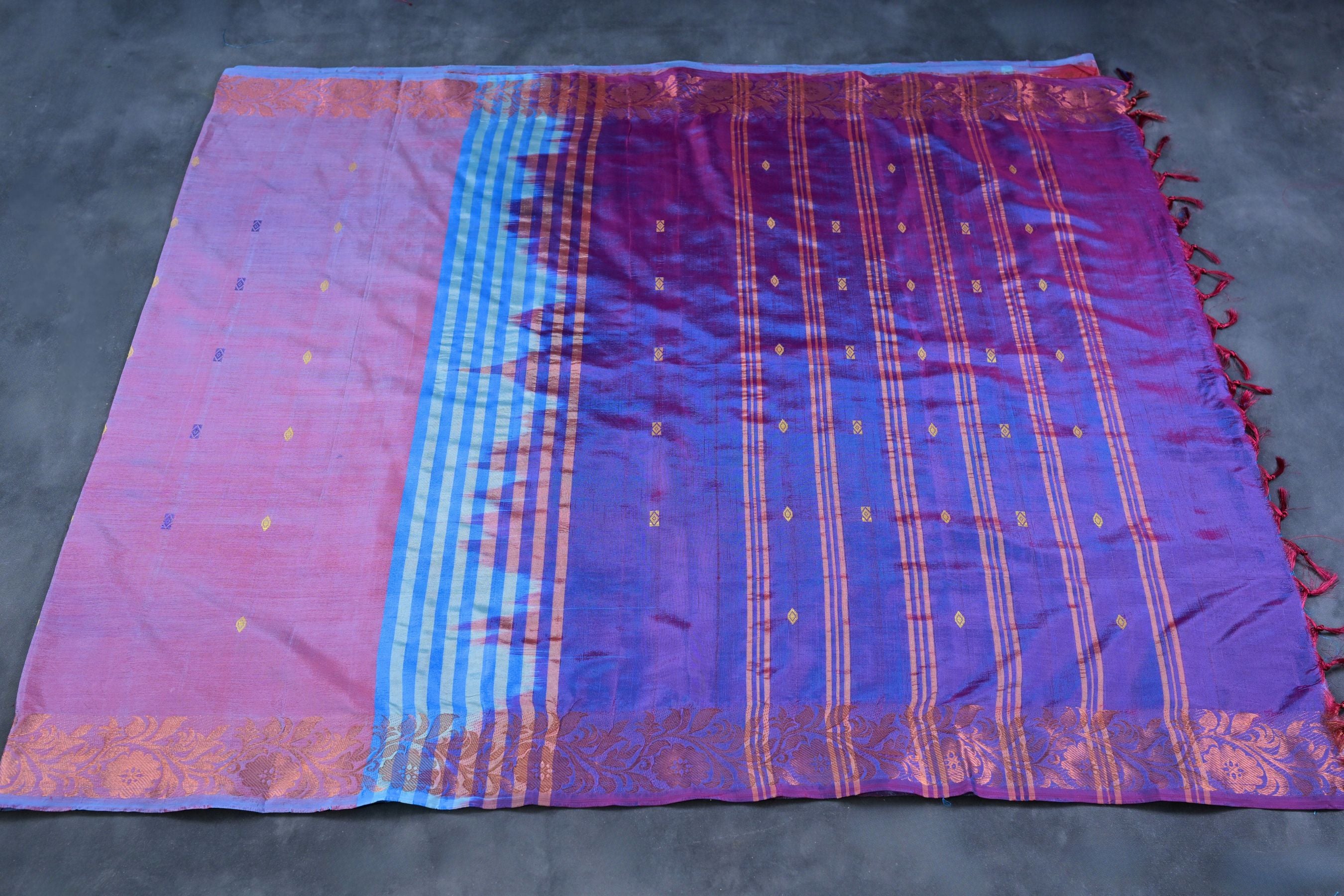 Handcrafted Vaazhai Naar Saree with Luxe Copper Zari Border Saree JCS Fashions Onion Pink 5.5 meters