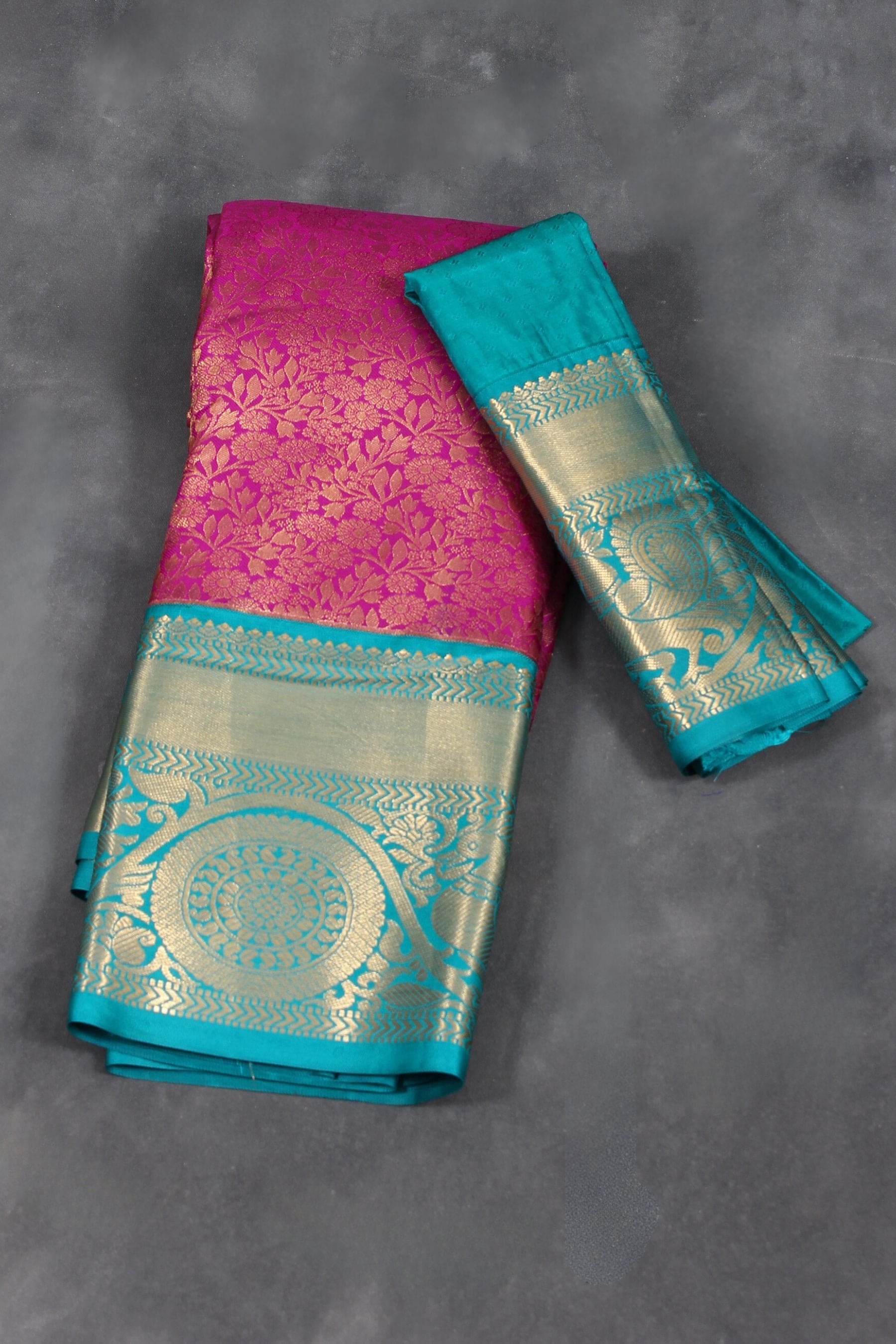 Elegant Kanchipuram Silk Saree with Floral Motifs and Dual Border Saree JCS Fashions Purple 5.5 meters