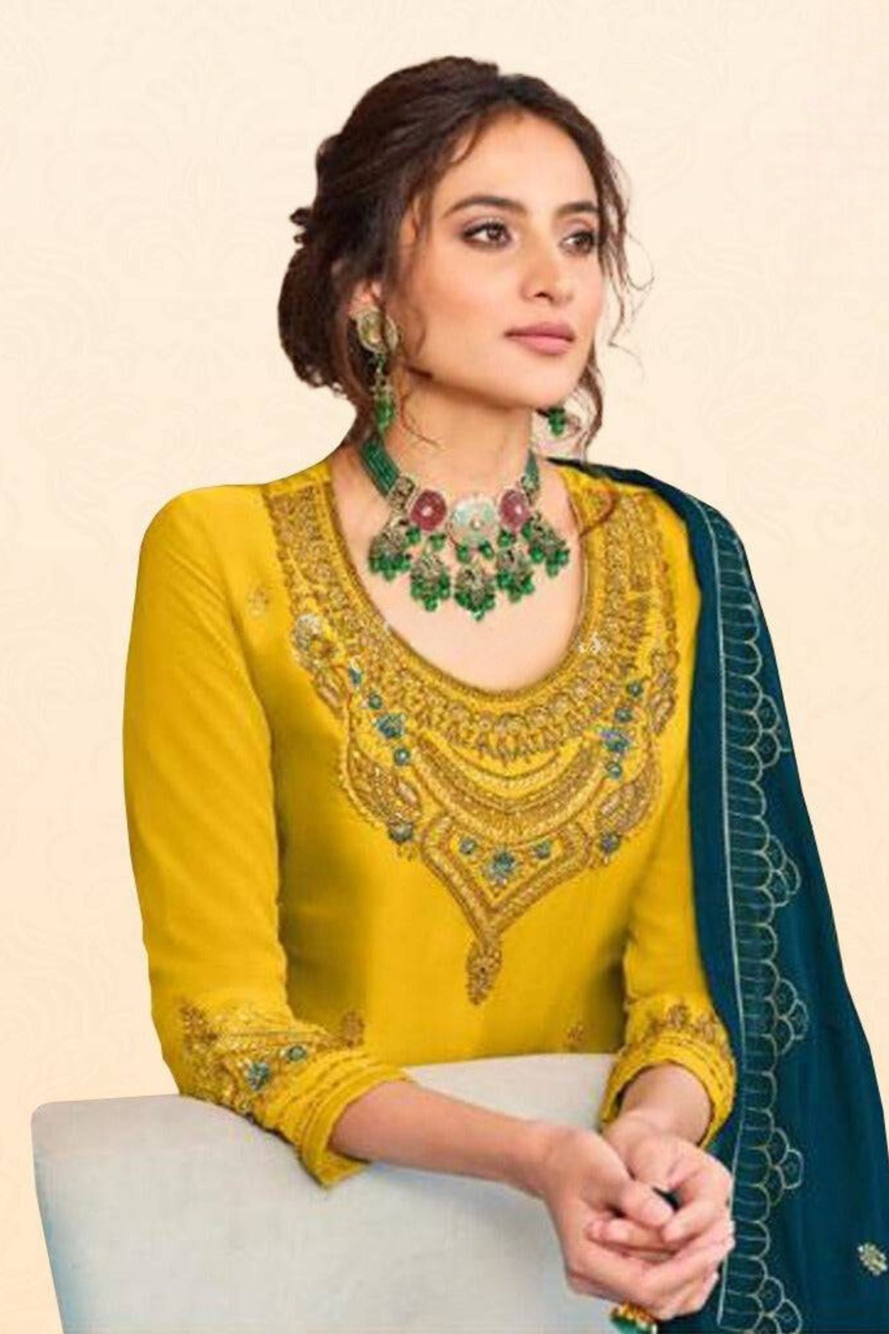 Beautiful 3 Piece Yellow Salwar Kameez with Dupatta Kurti JCS Fashions