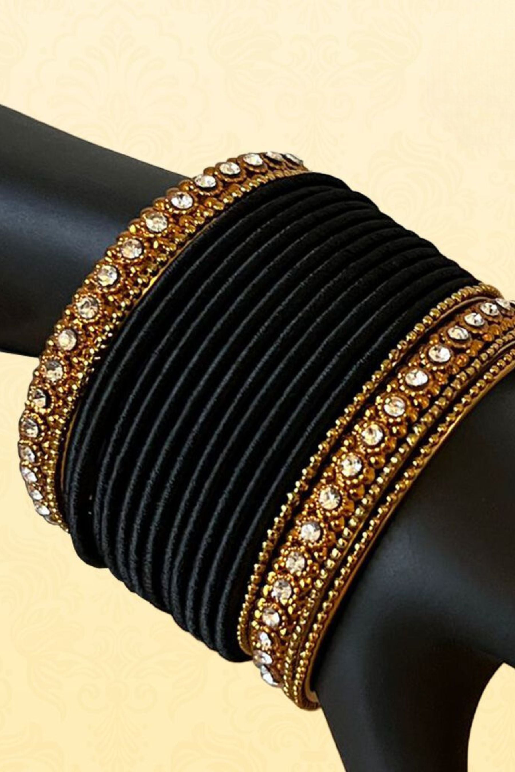 Exquisite Silk thread and Stone Wedding Bangles in Black - JCSFashions