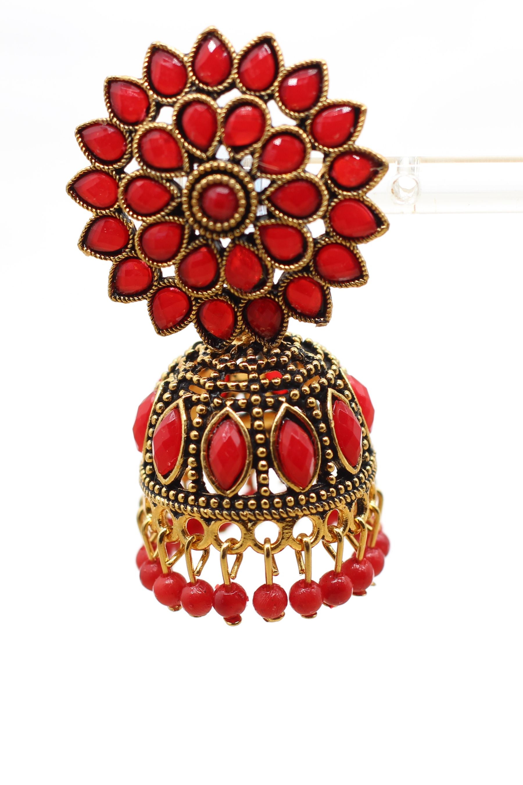 Antique Gold Jhumka Earrings: Elegant Beads, Explore Chic Glam Jewelry JCS Fashions