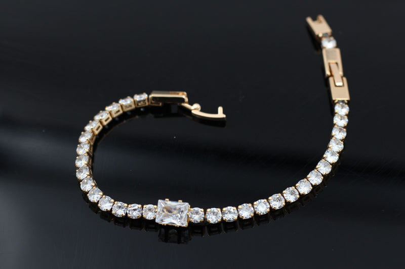 JCS Fashions Gleaming Cubic Zirconia Gold- Polished Tennis Bracelet