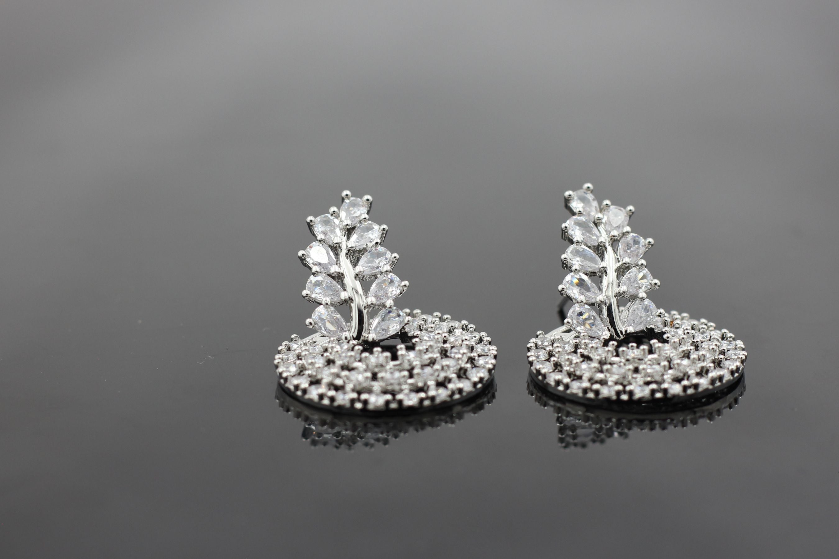 Elegant Silver Polish Designer Earrings with Gleaming White Stones Jewelry JCS Fashions