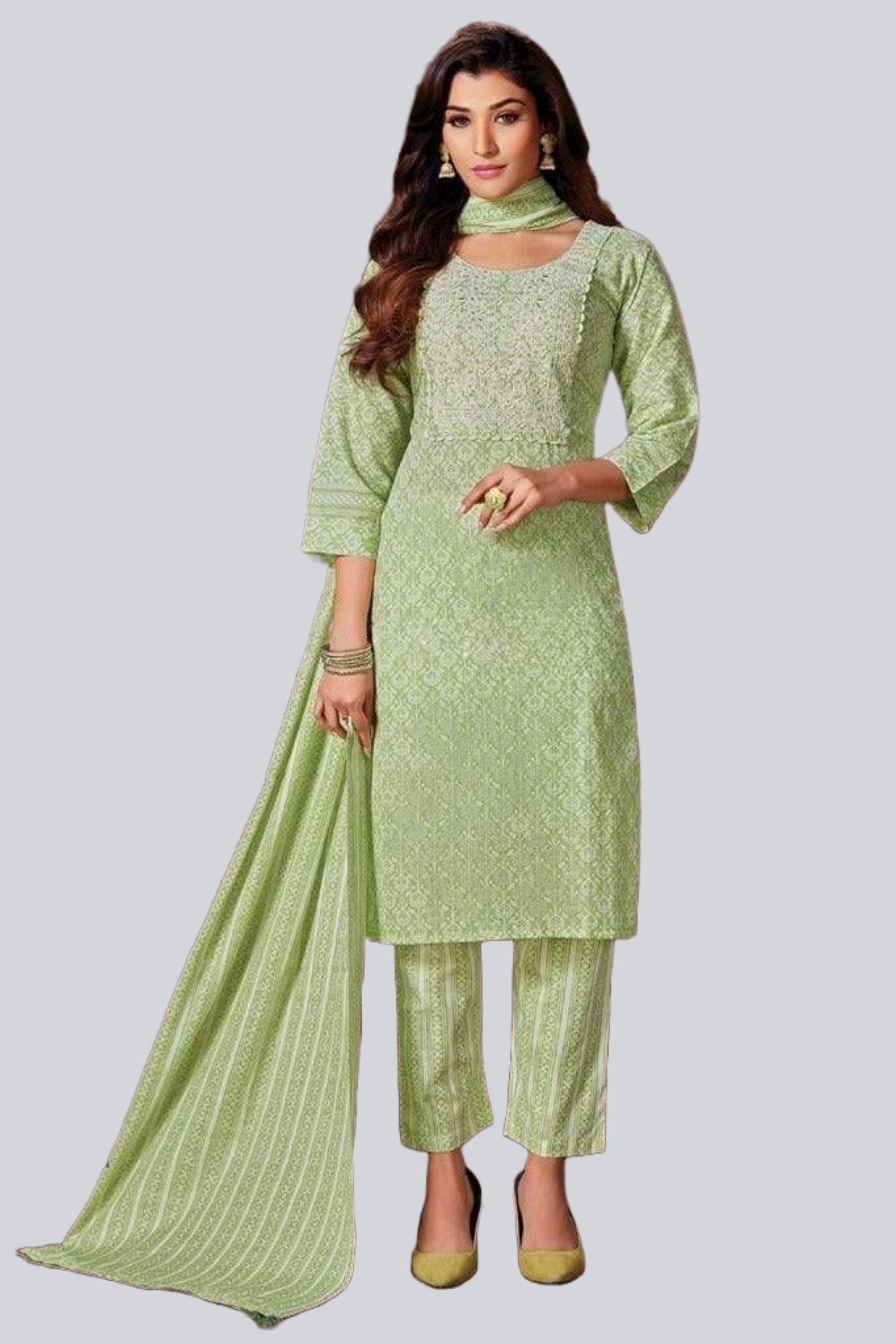 Cotton Salwar Set Elevate Your Look with New Diamond Print Fabric Kurti JCS Fashions Light Green Large (40)