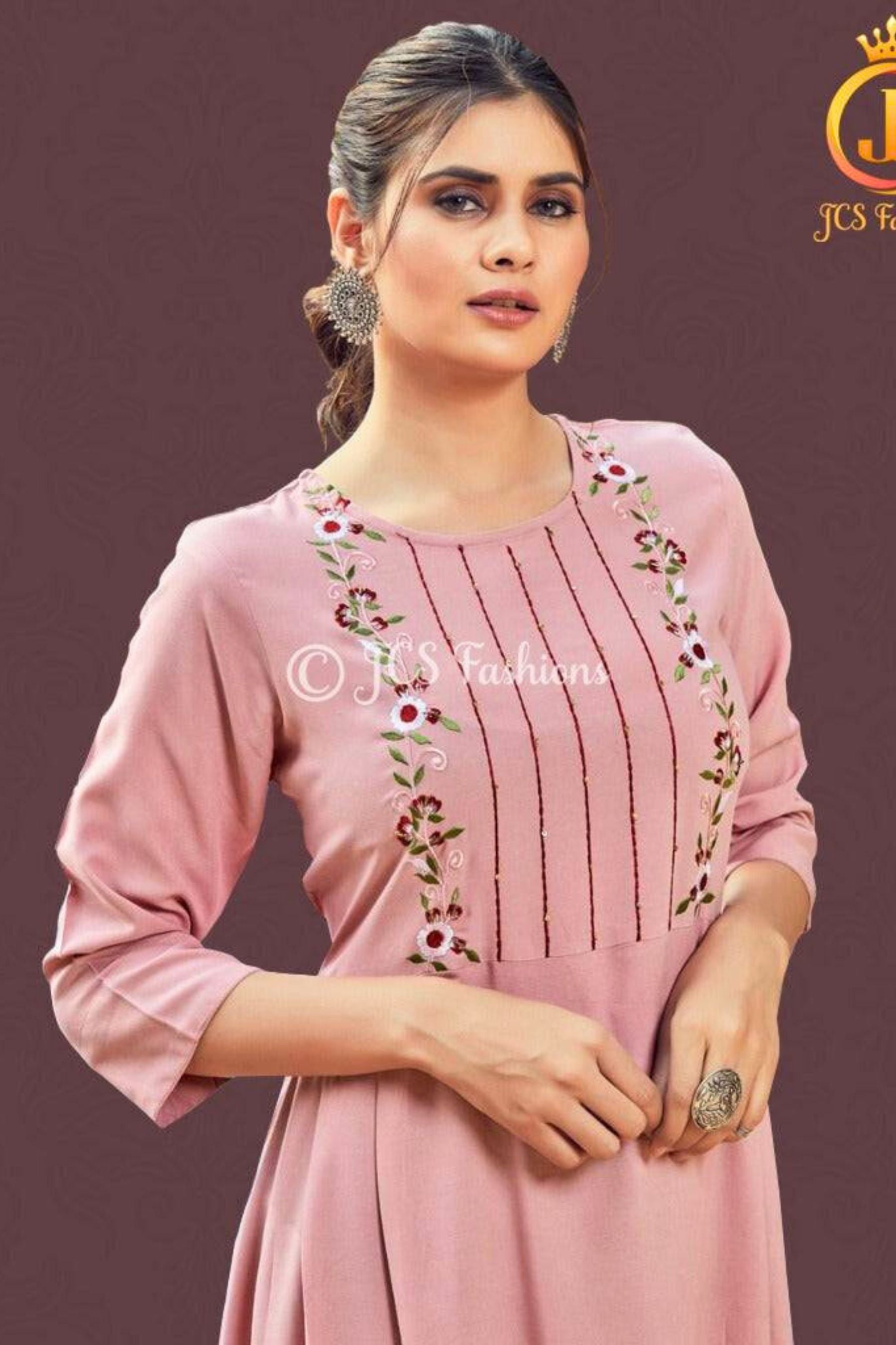 Rayon Gown with Embroidery and Mirror Work | Elegant Ethnic Wear Kurti JCS Fashions