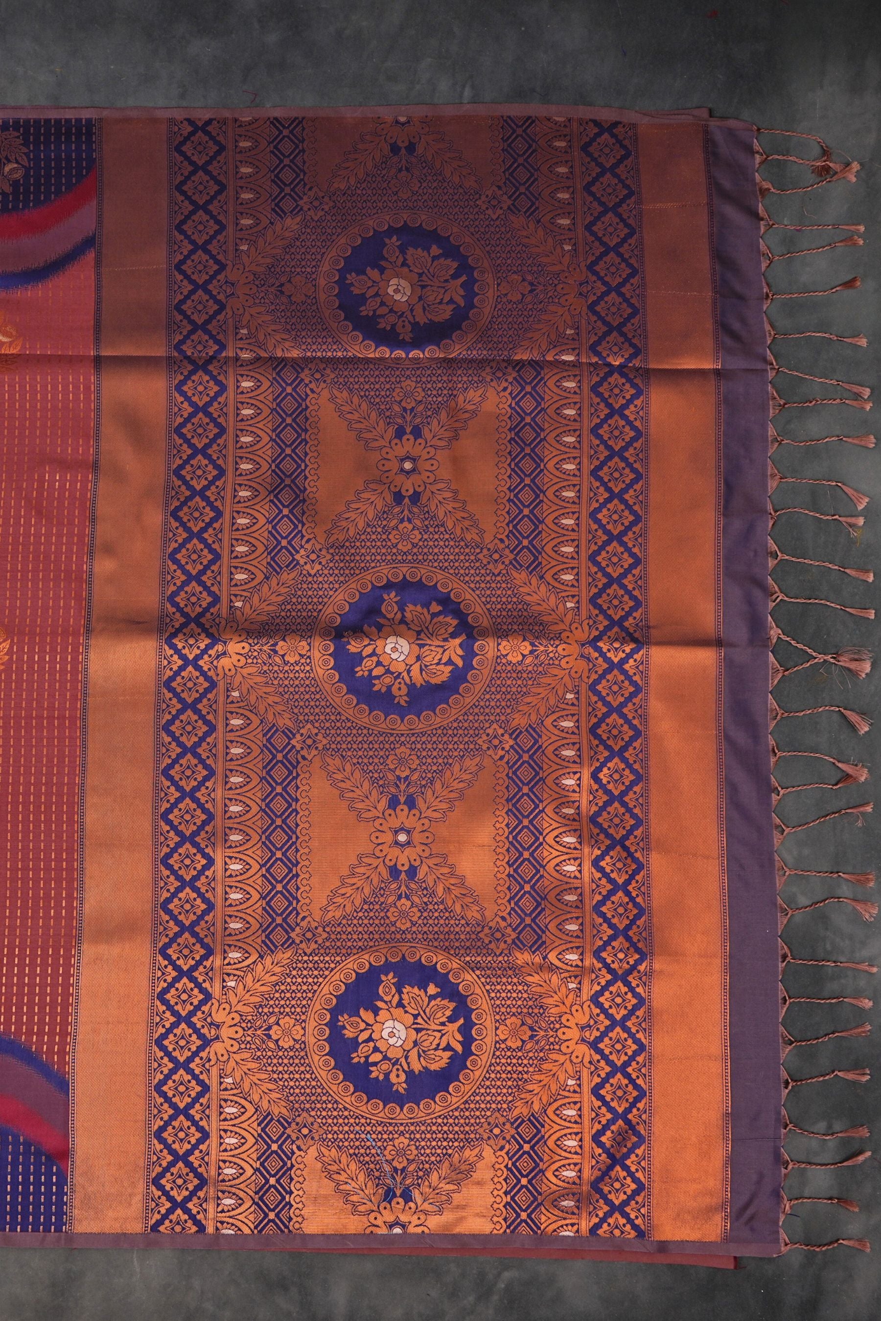 Kanchipuram Semi-Silk Saree with Copper Zari Detail - Elegant Indian Wear Saree JCS Fashions