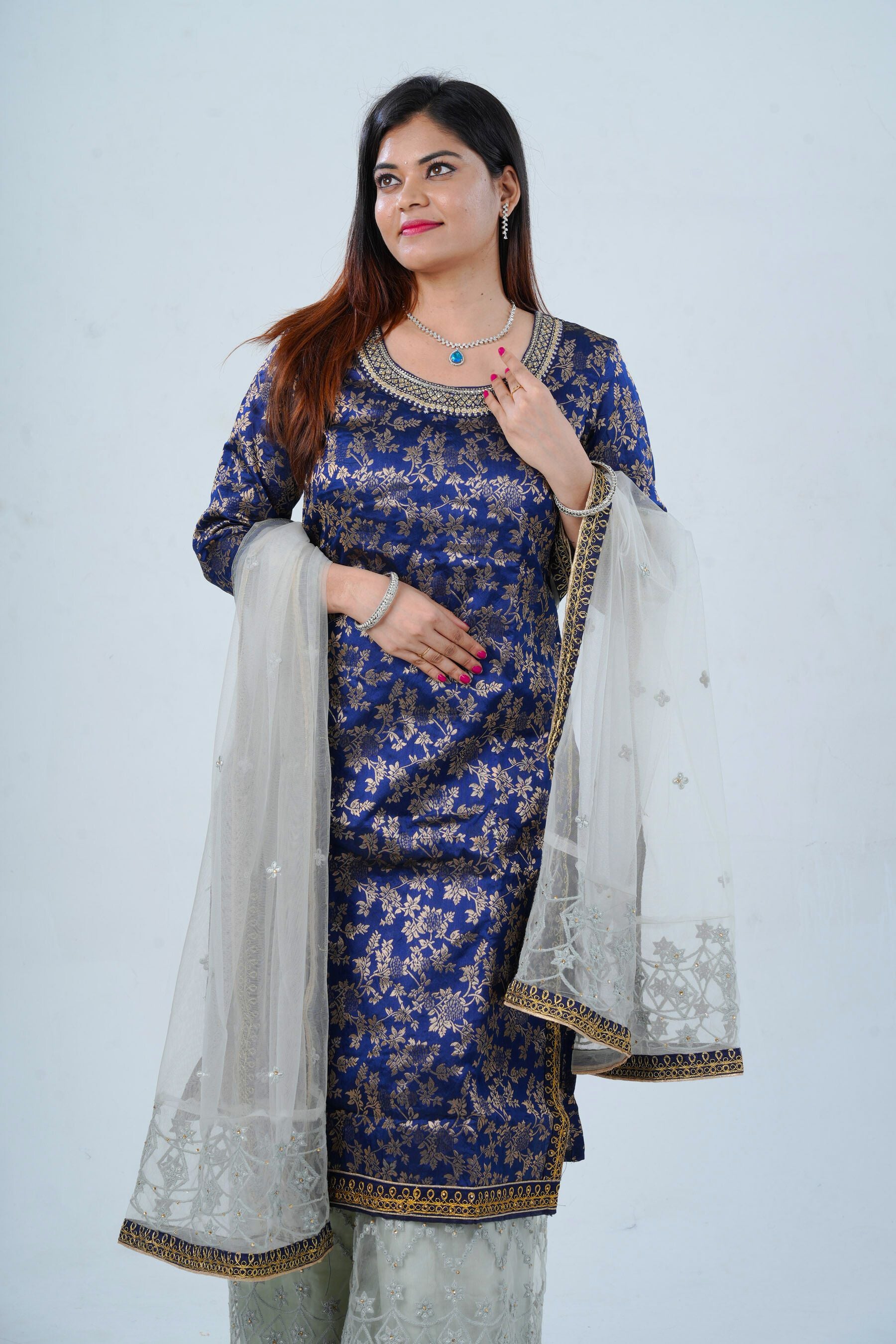 Exquisite Embroidered Palazzo and Salwar kameez Suit in Blue KURTI JCS Fashions