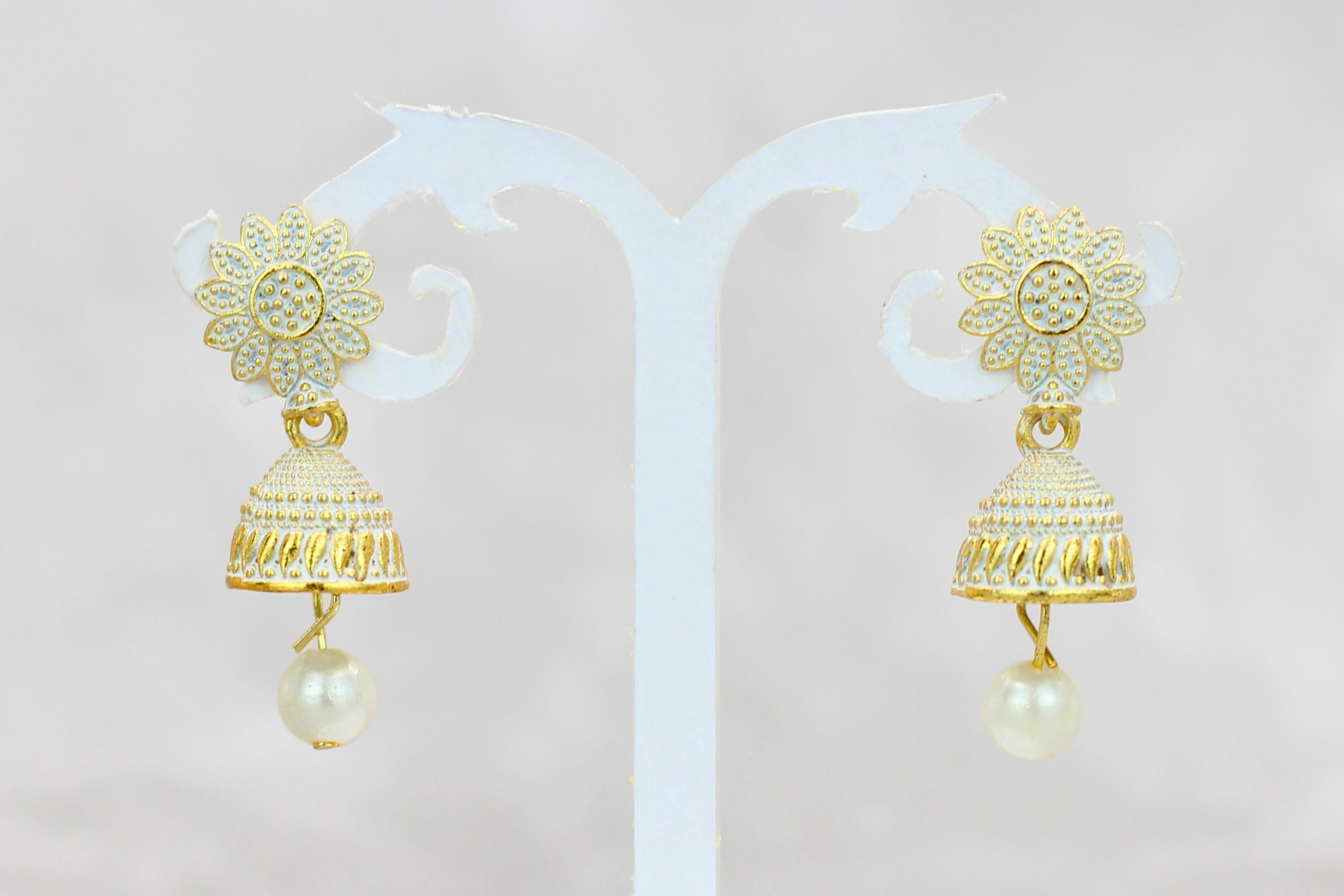 JCS Ethnic-Western Fusion Small Jhumkis: Radiant Gold-Plated Earrings