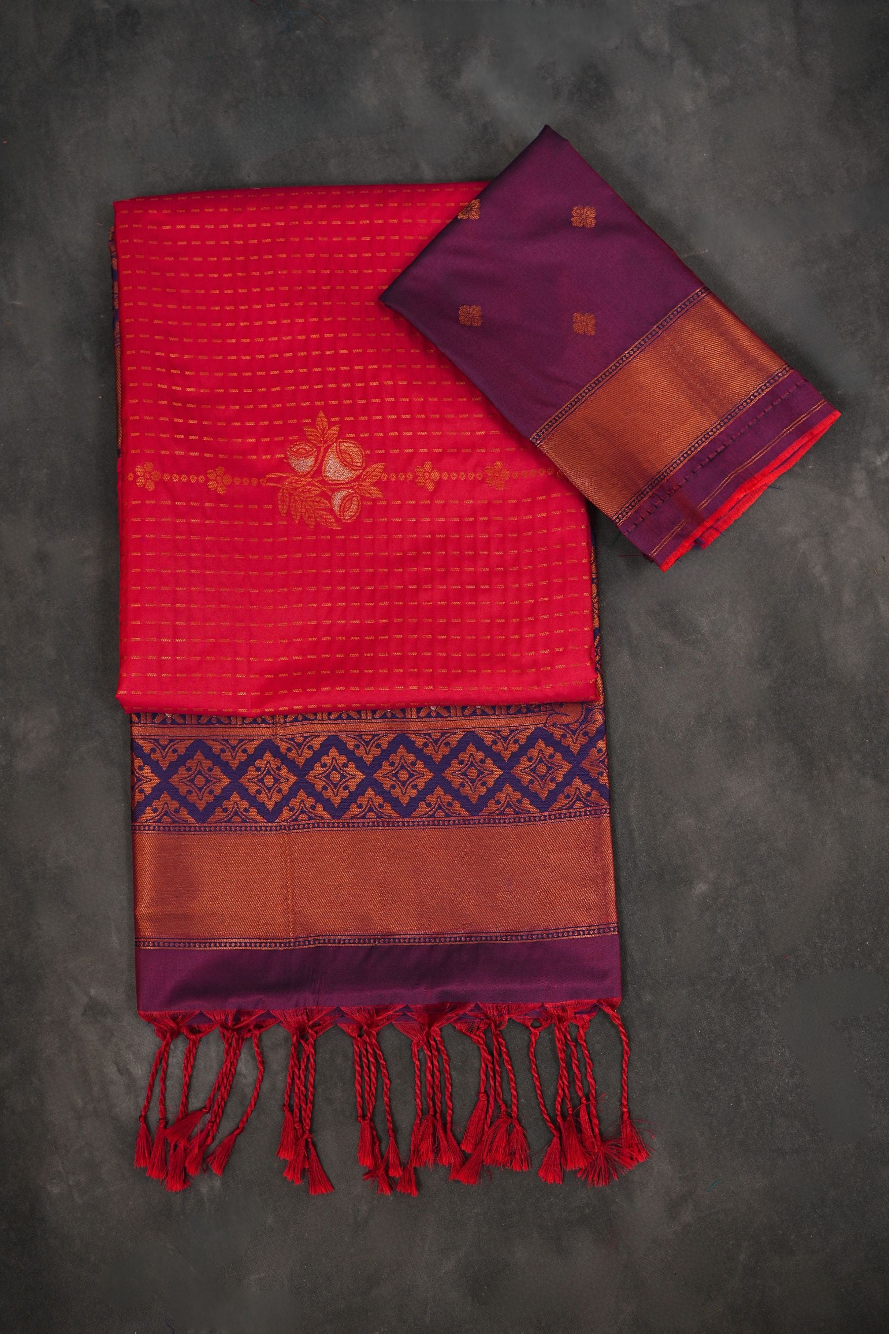 Luxurious Kanchipuram Semi-Silk Saree with Copper Zari