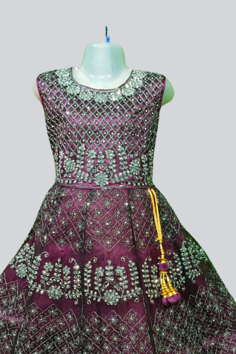 Embroidered Net Frock with Stone Work and Elegant Design for Girls