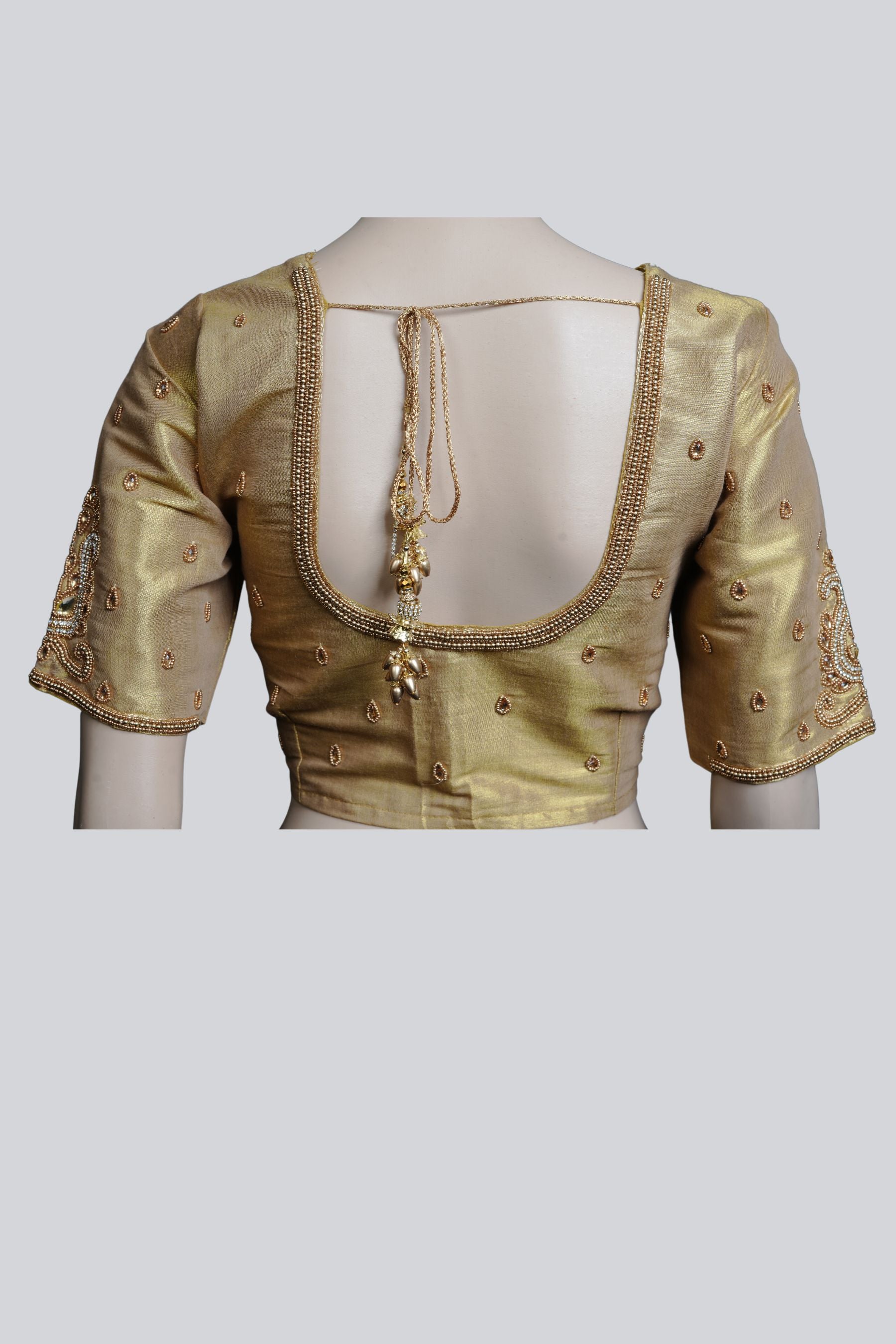 Graceful Bridal Elegance: Maggam Work Blouse with Stunning Back Tassels Blouse JCS Fashions