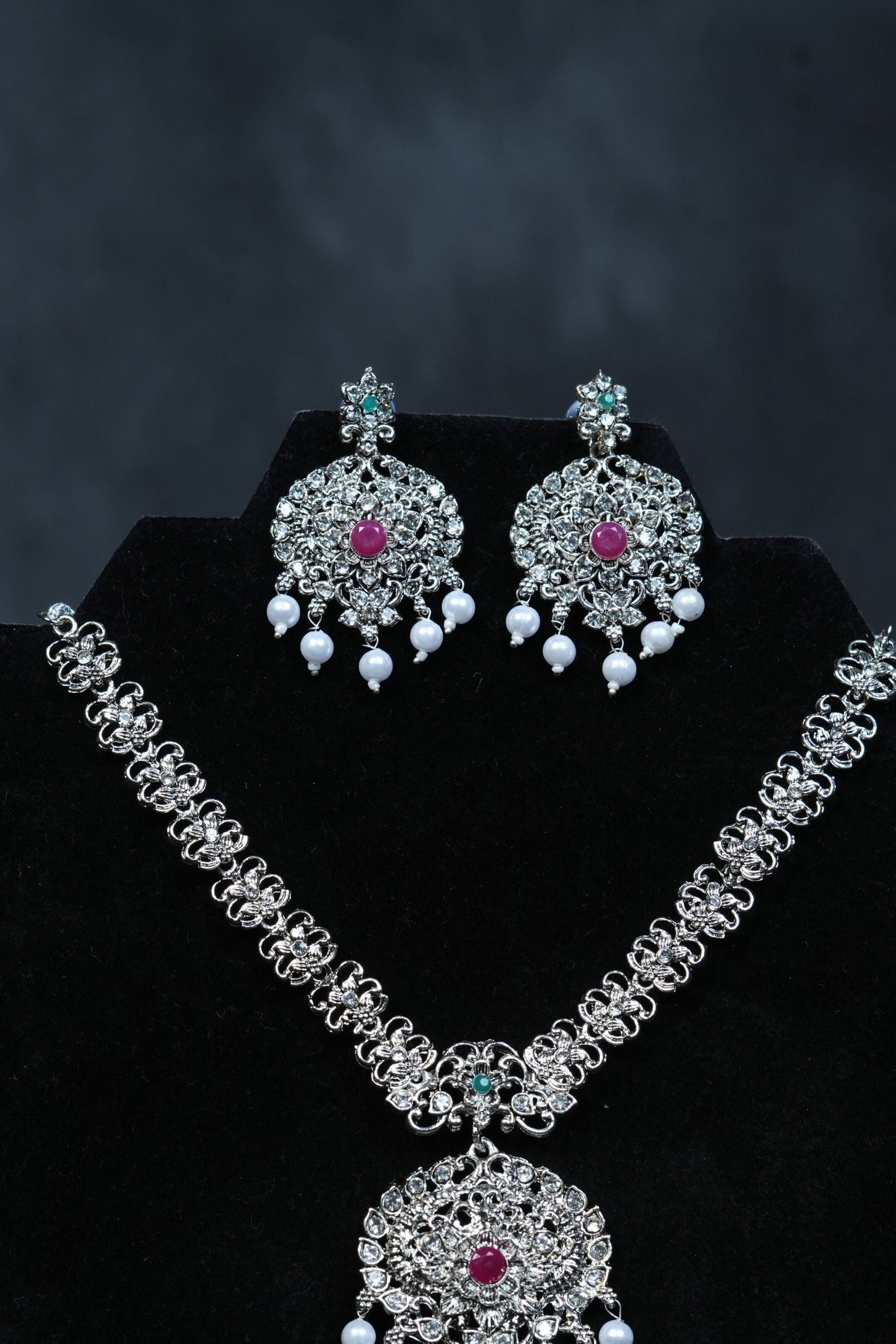 Radiant Charm: Silver Polish Neckset with Earrings at JCSFashions Jewelry JCS Fashions