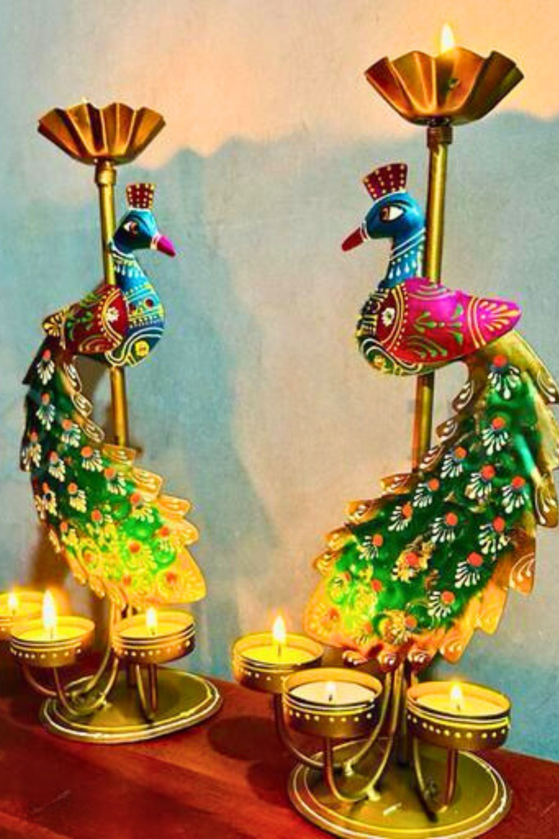 Handcrafted Iron Peacock Pair Candle Holder Showpiece for Elegant Decor Gift JCS Fashions