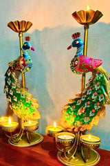 Handcrafted Iron Peacock Pair Candle Holder Showpiece for Elegant Decor