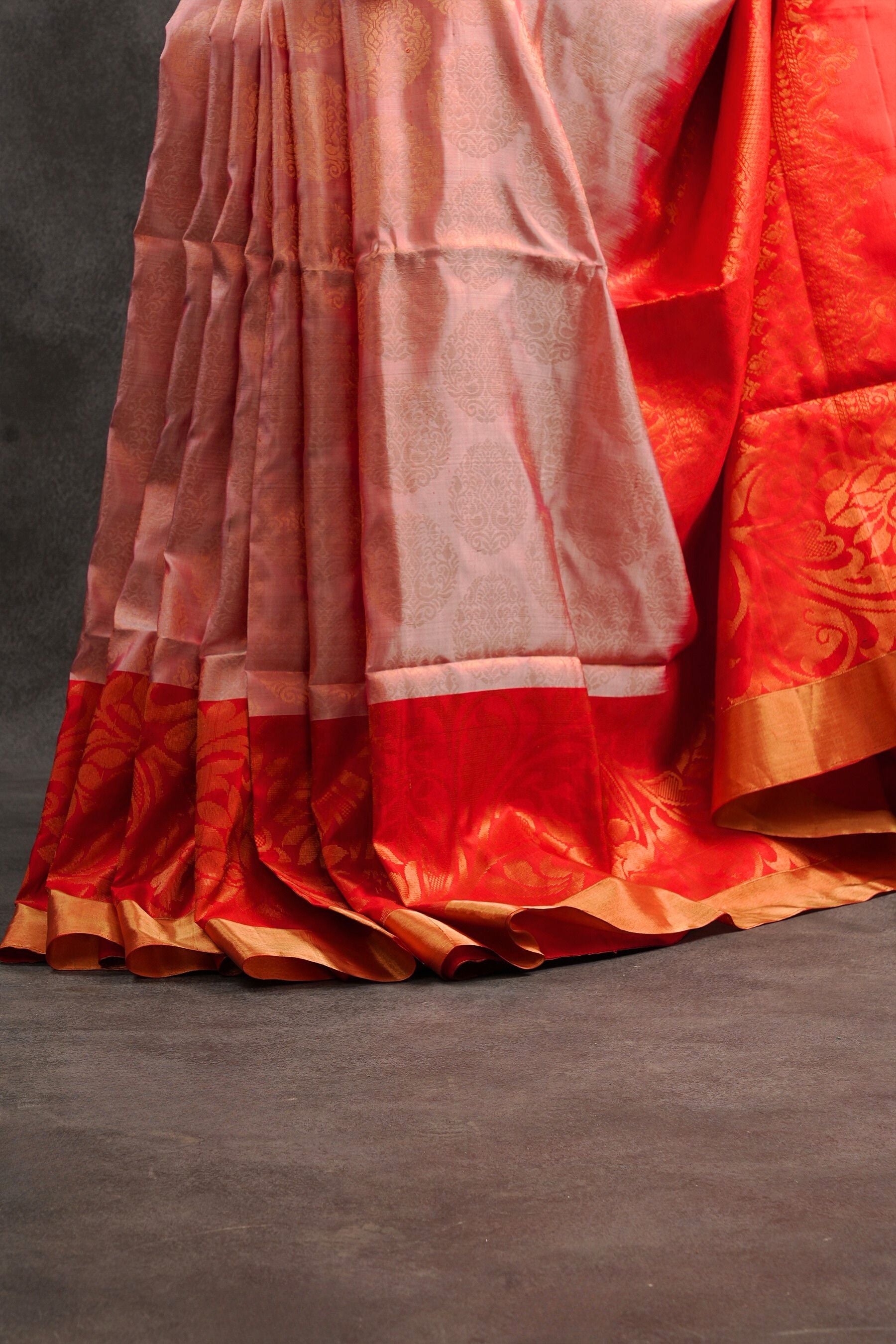 Soft Kanchipuram Silk Saree in Pink with Red Border & Maggam Work Blouse JCS Fashions