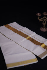 Men's Luxury Kerala Cotton Angavastram with Sparkling Copper Zari Lines