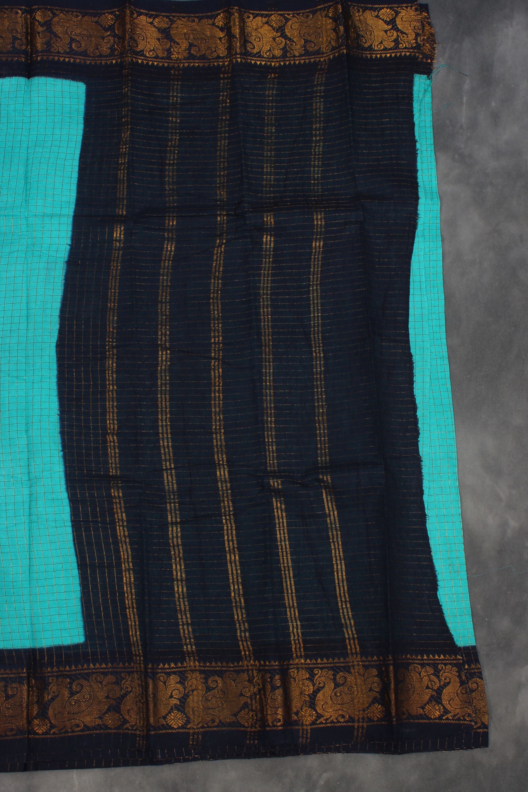 Madurai Sungudi Cotton Saree with Golden Checks and Zari Border