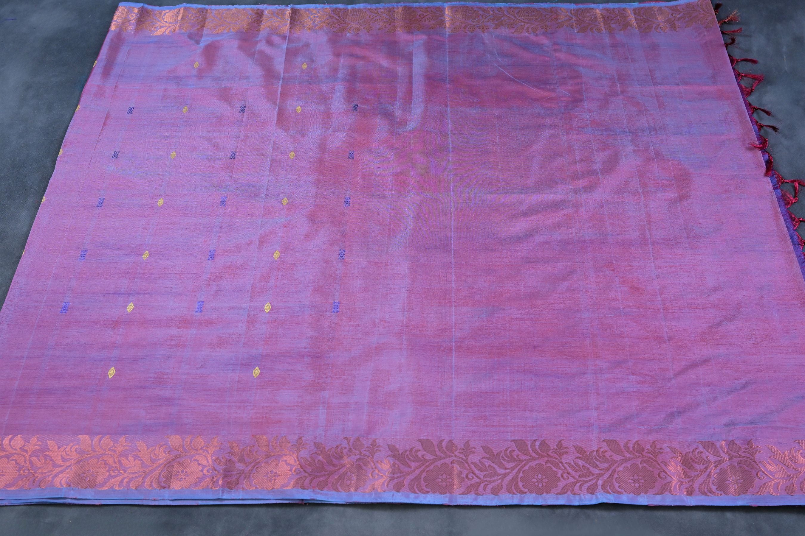 Handcrafted Vaazhai Naar Saree with Luxe Copper Zari Border Saree JCS Fashions