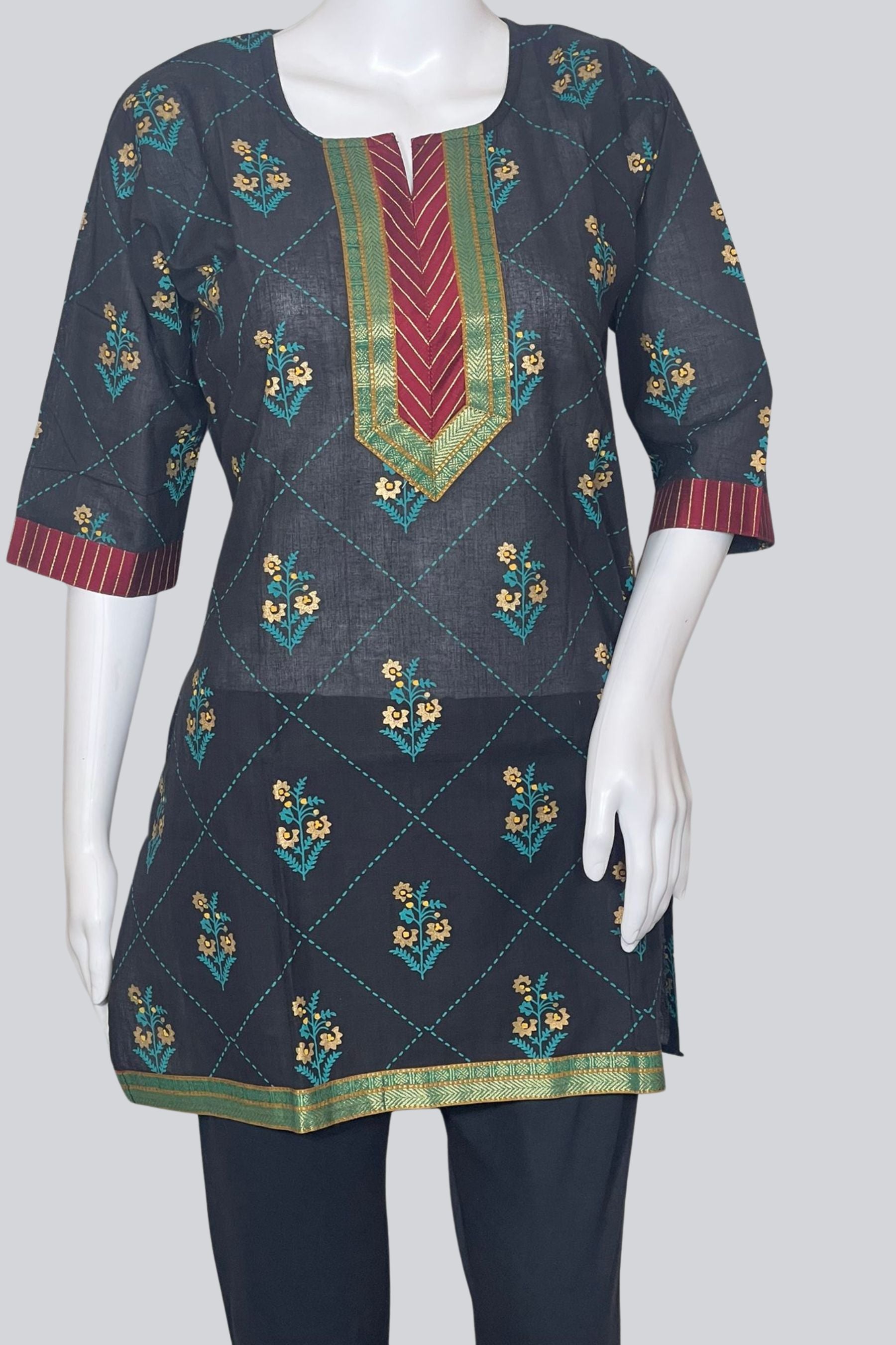 Golden Elegance: Cotton Kurti with Zari Weaving & Prints - JCS Fashions KURTI JCS Fashions