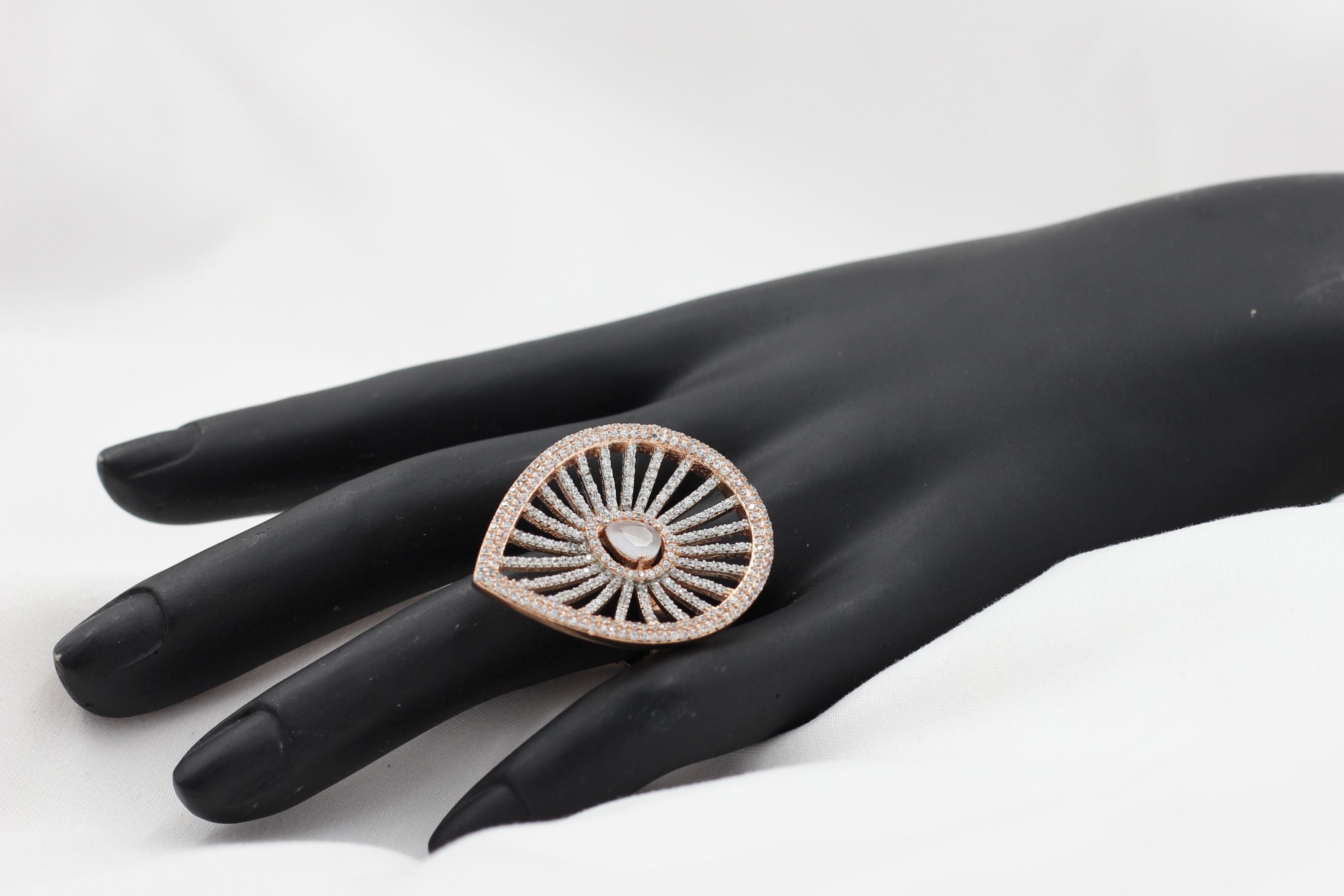 Rose Gold Adjustable Ring: Chic Stone-Encrusted Jewelry from JCS Fashions Jewelry JCS Fashions Cream Adjustable