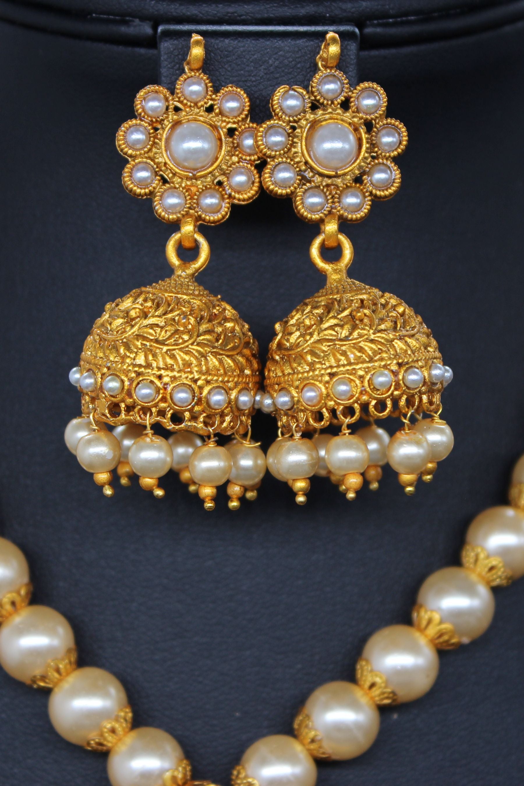 Chic Delight: Matte Finish Neckset with Beads and Jhumka at JCSFashions Jewelry JCS Fashions