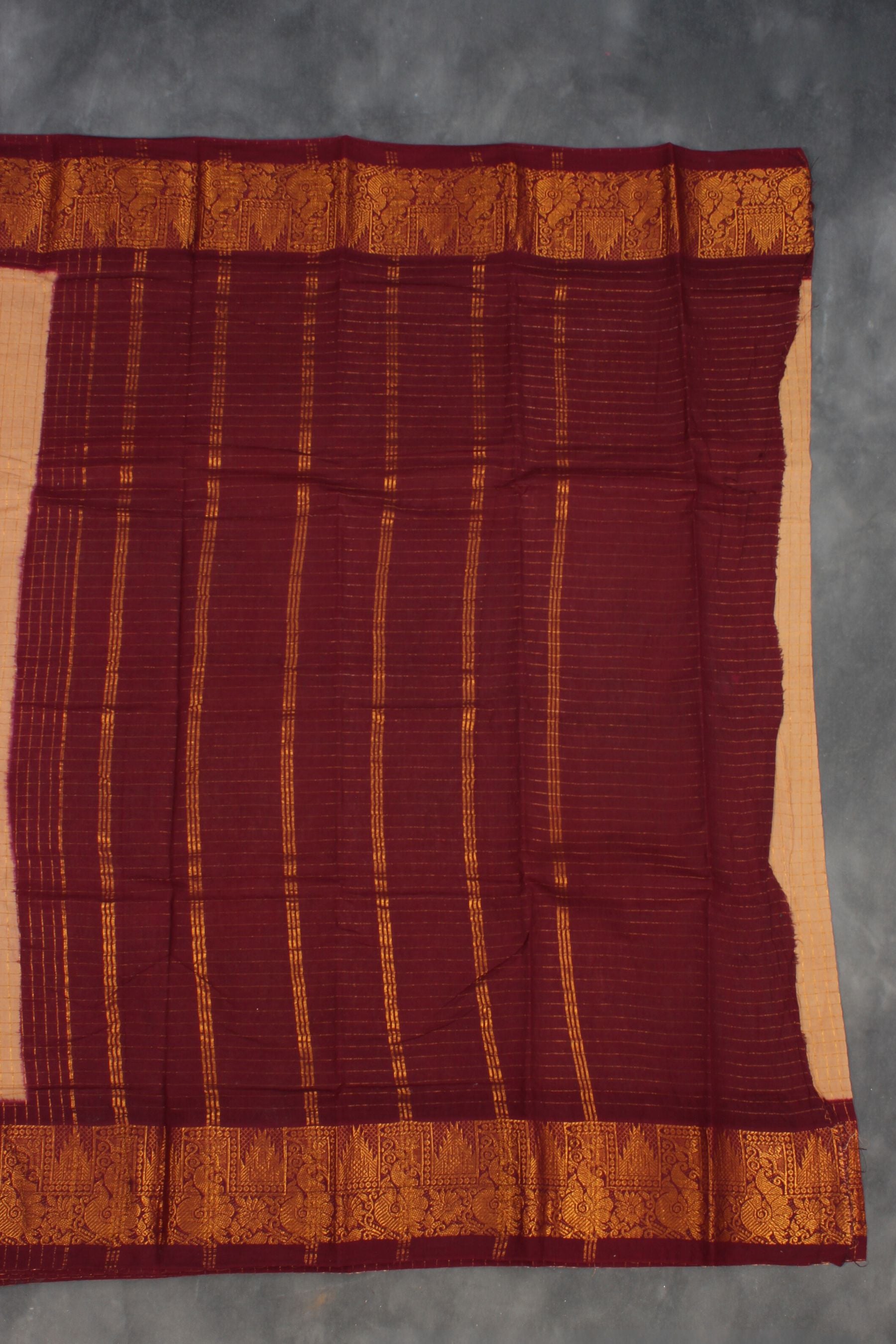 Madurai Pure Sungudi Cotton Saree with Golden Checks and Zari Border