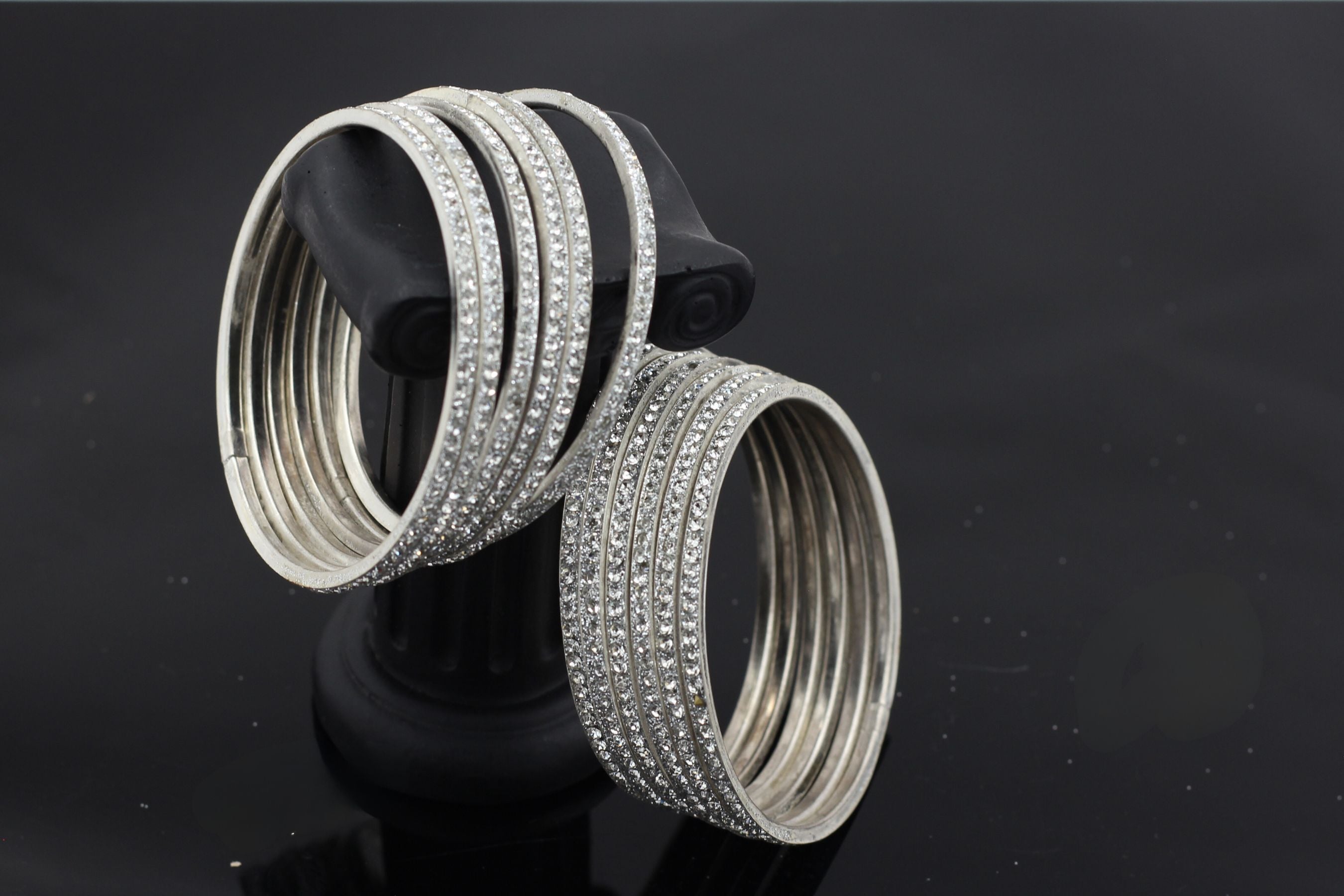 Luxurious Silver-Plated Bangles with Glittering Cubic Zirconia Jewelry JCS Fashions