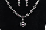 JCS Sophisticated Silver Polish Jewelry Set with White and Pink Stones