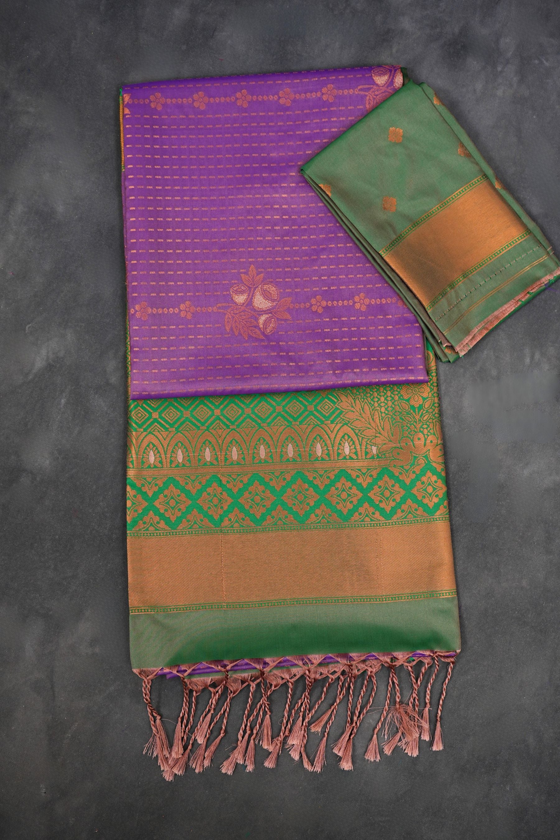 Luxurious Kanchipuram Semi Silk Saree with Copper Zari Lines