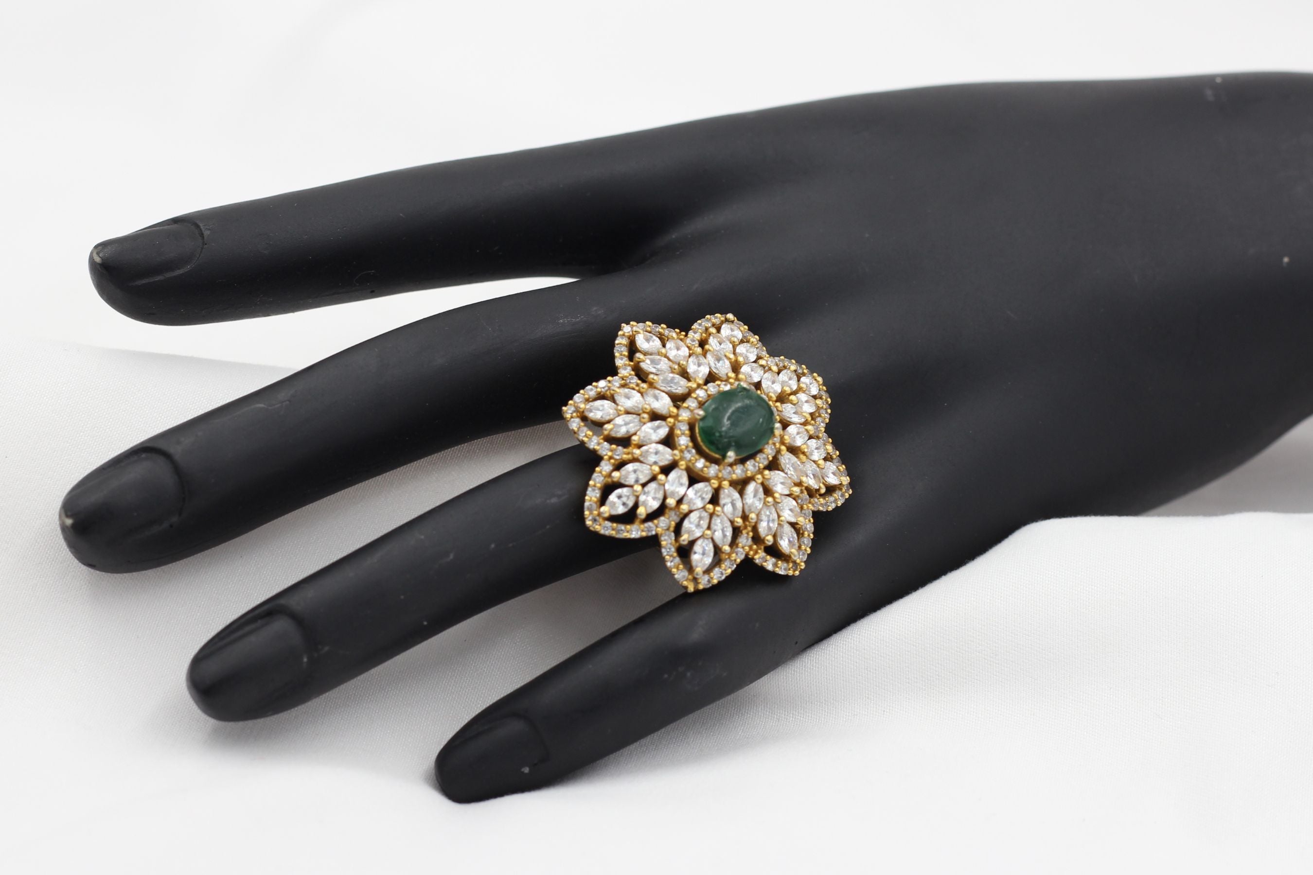 Ethereal Adjustable Gold Ring with White & Green Stones - JCSFashions Jewelry JCS Fashions