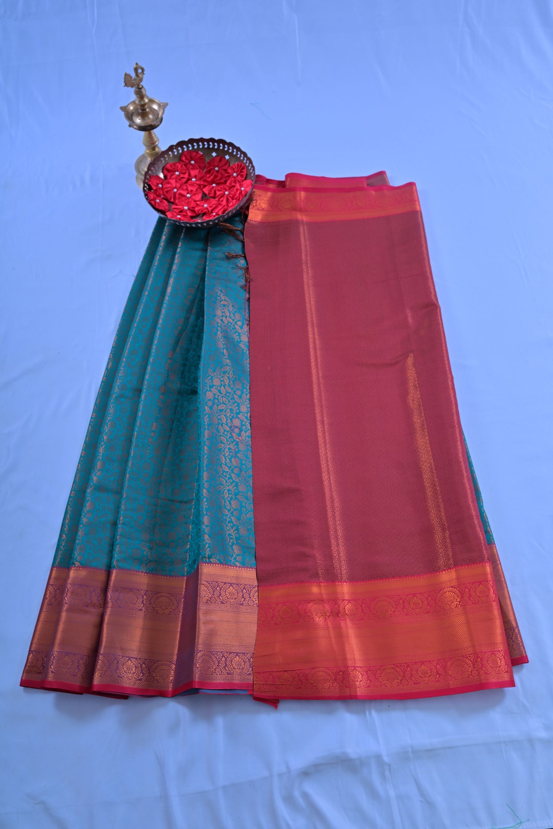 Radiant Semi-Silk Saree with Golden Zari and Unique Dual-Border Design Saree JCS Fashions