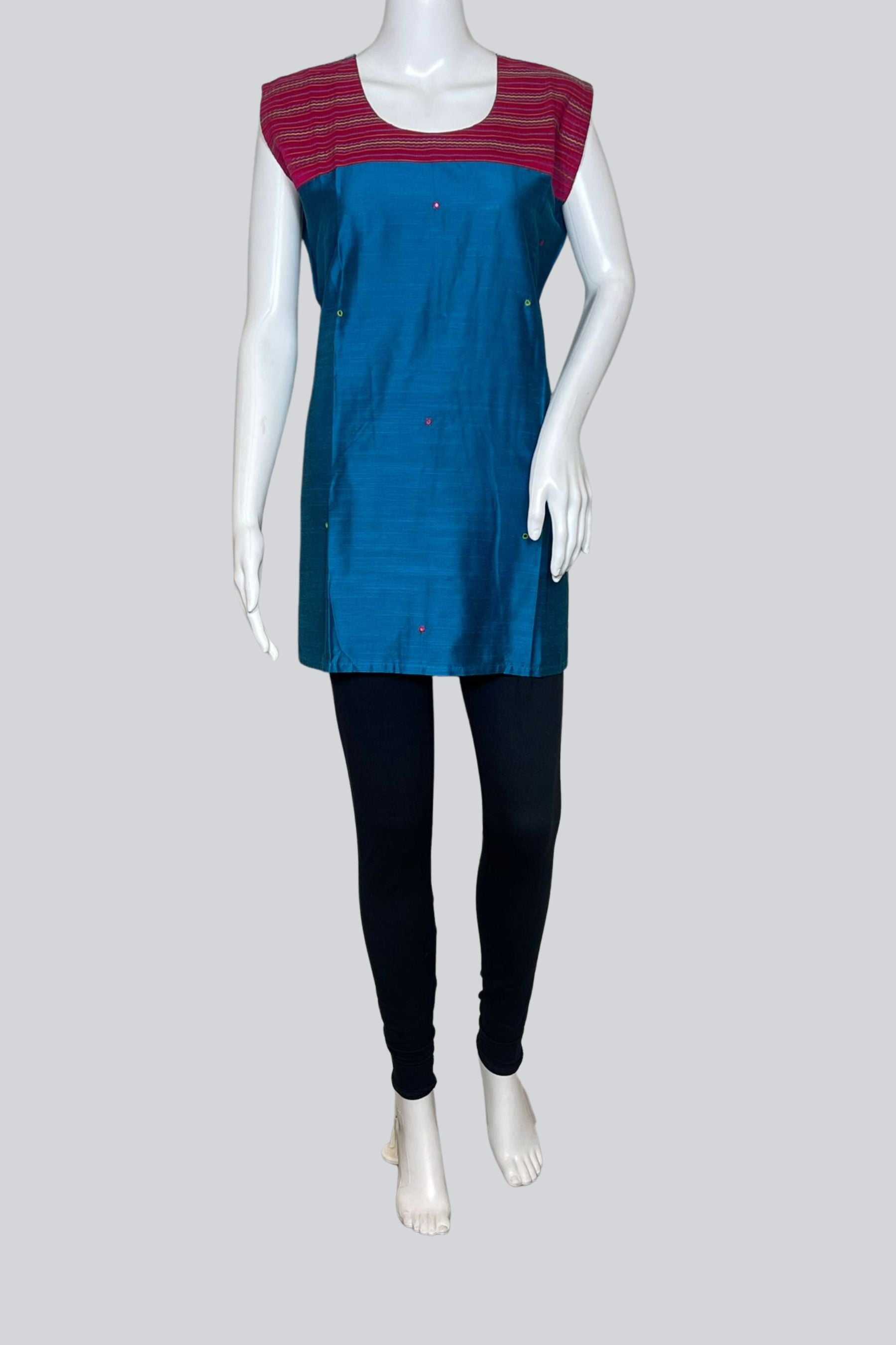 Women's Beautiful Hand Crafted Soft Silk Cotton Short Kurti KURTI JCS Fashions Blue X-Large (42)